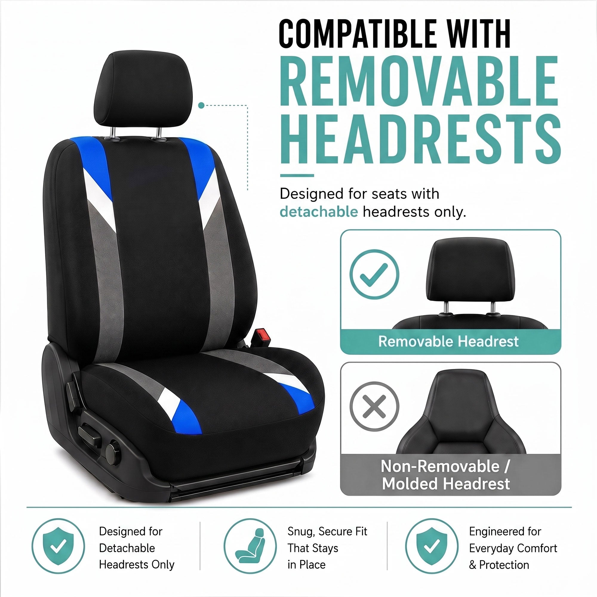 Premium Modernistic Flat Cloth Seat Covers - Front Set Blue