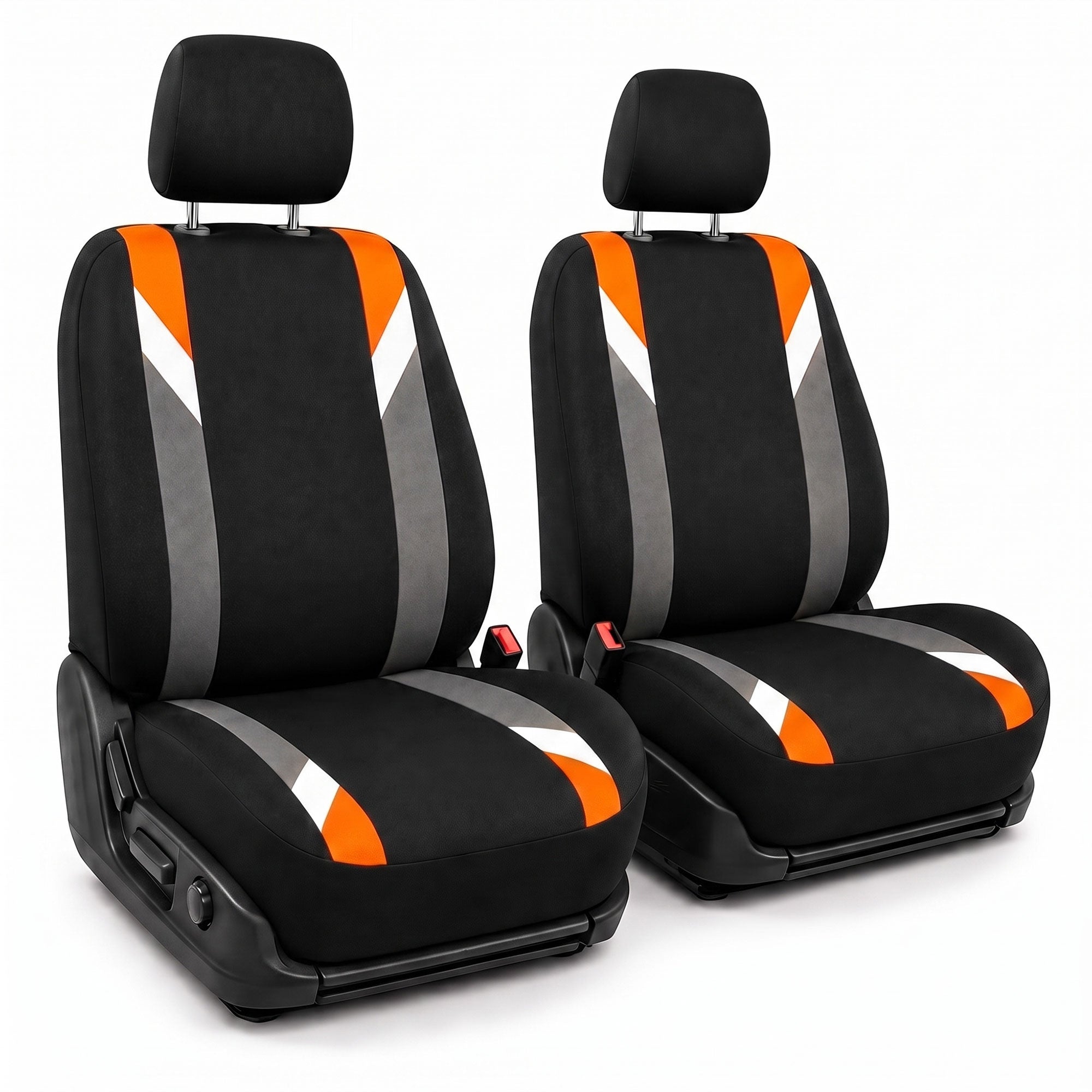Premium Modernistic Flat Cloth Seat Covers - Front Set Orange