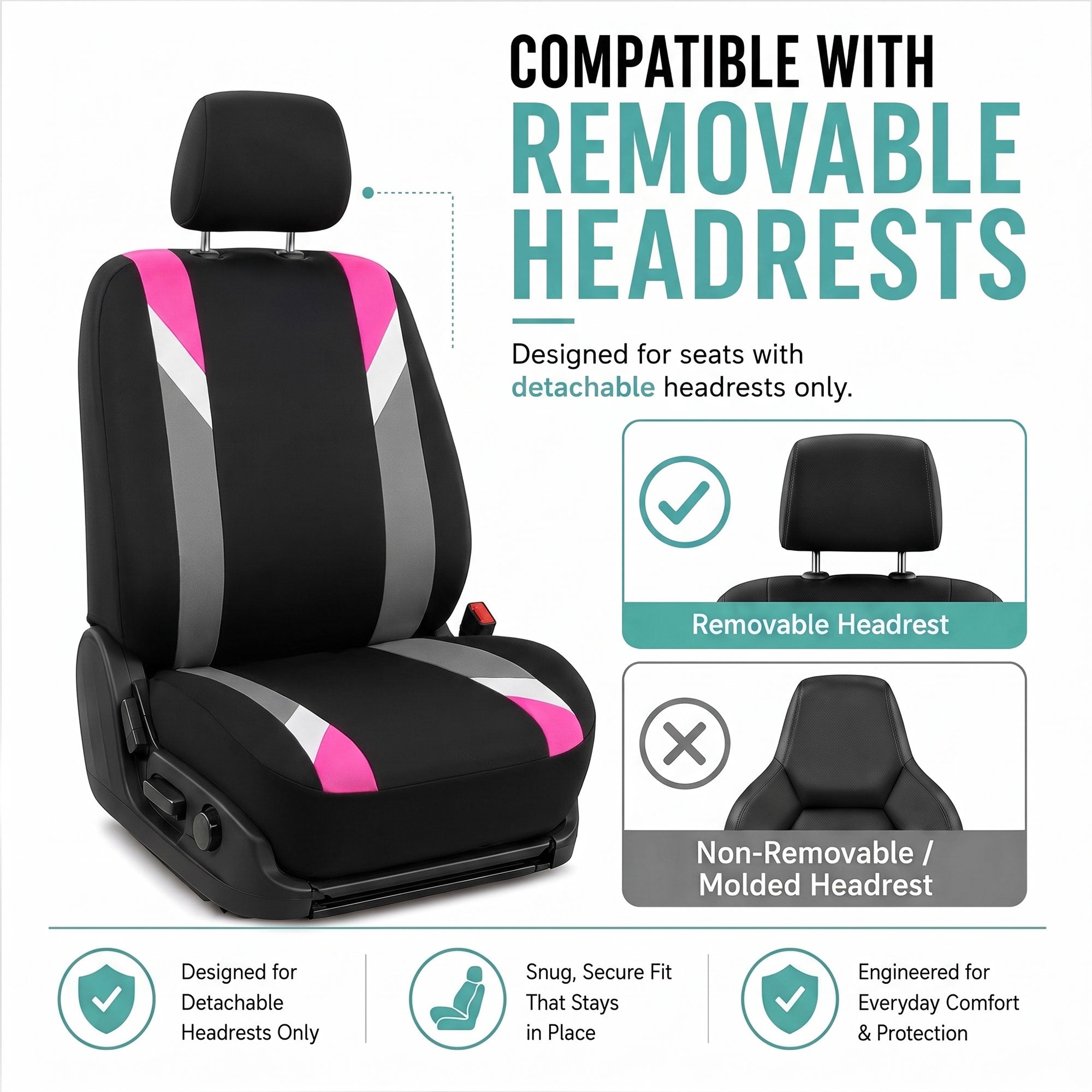 Premium Modernistic Flat Cloth Seat Covers - Front Set Pink