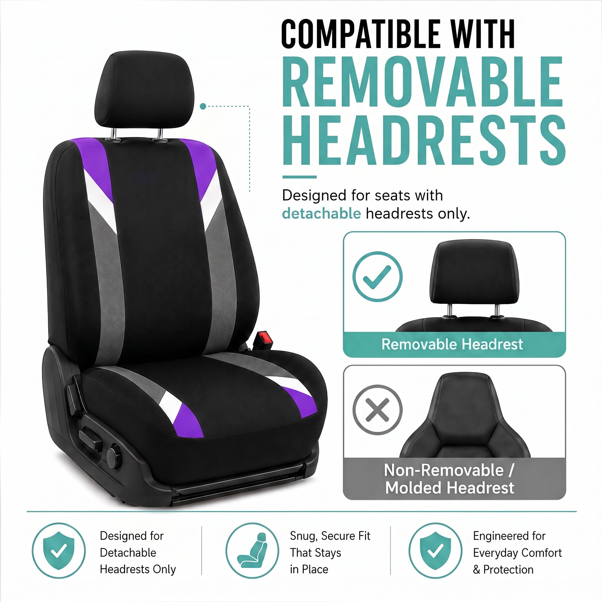 Premium Modernistic Flat Cloth Seat Covers - Front Set Purple