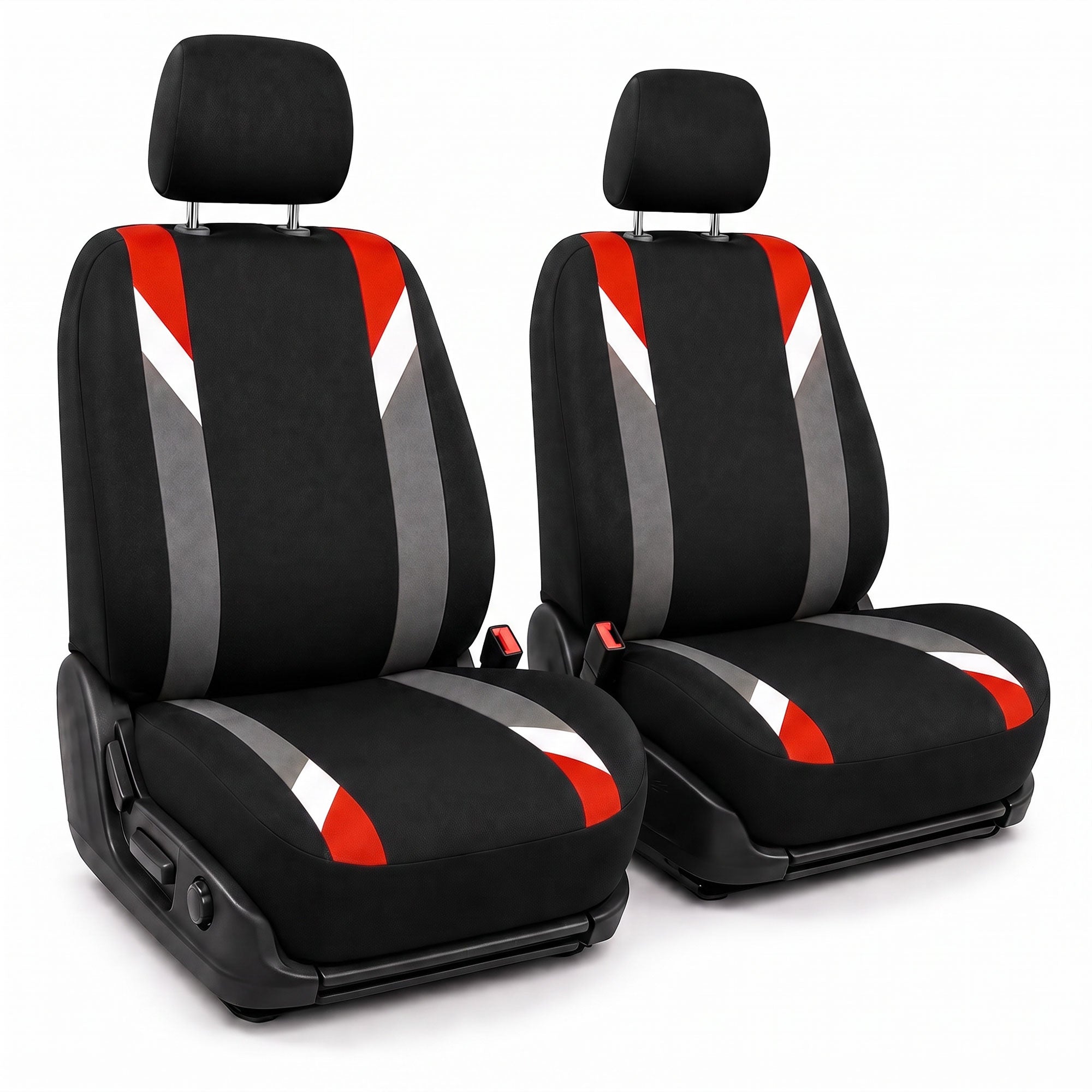 Premium Modernistic Flat Cloth Seat Covers - Front Set Red