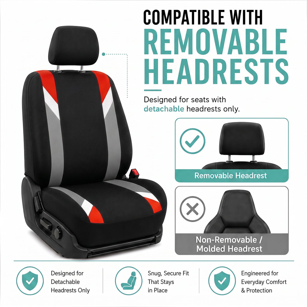 Premium Modernistic Flat Cloth Seat Covers - Front Set Red
