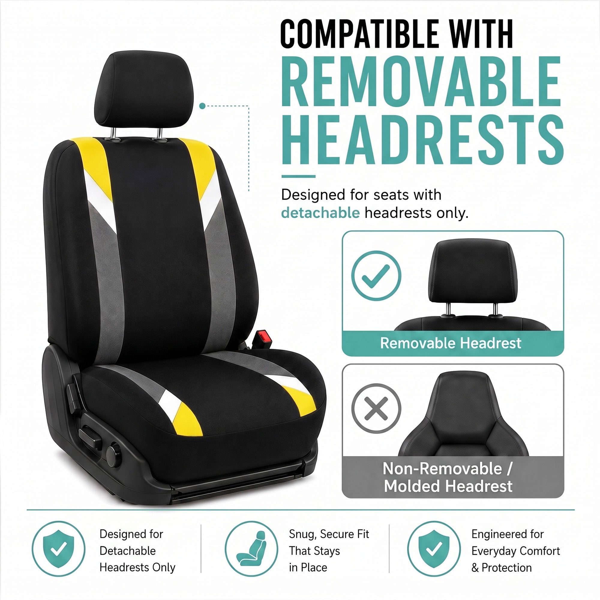 Premium Modernistic Flat Cloth Seat Covers - Front Set Yellow