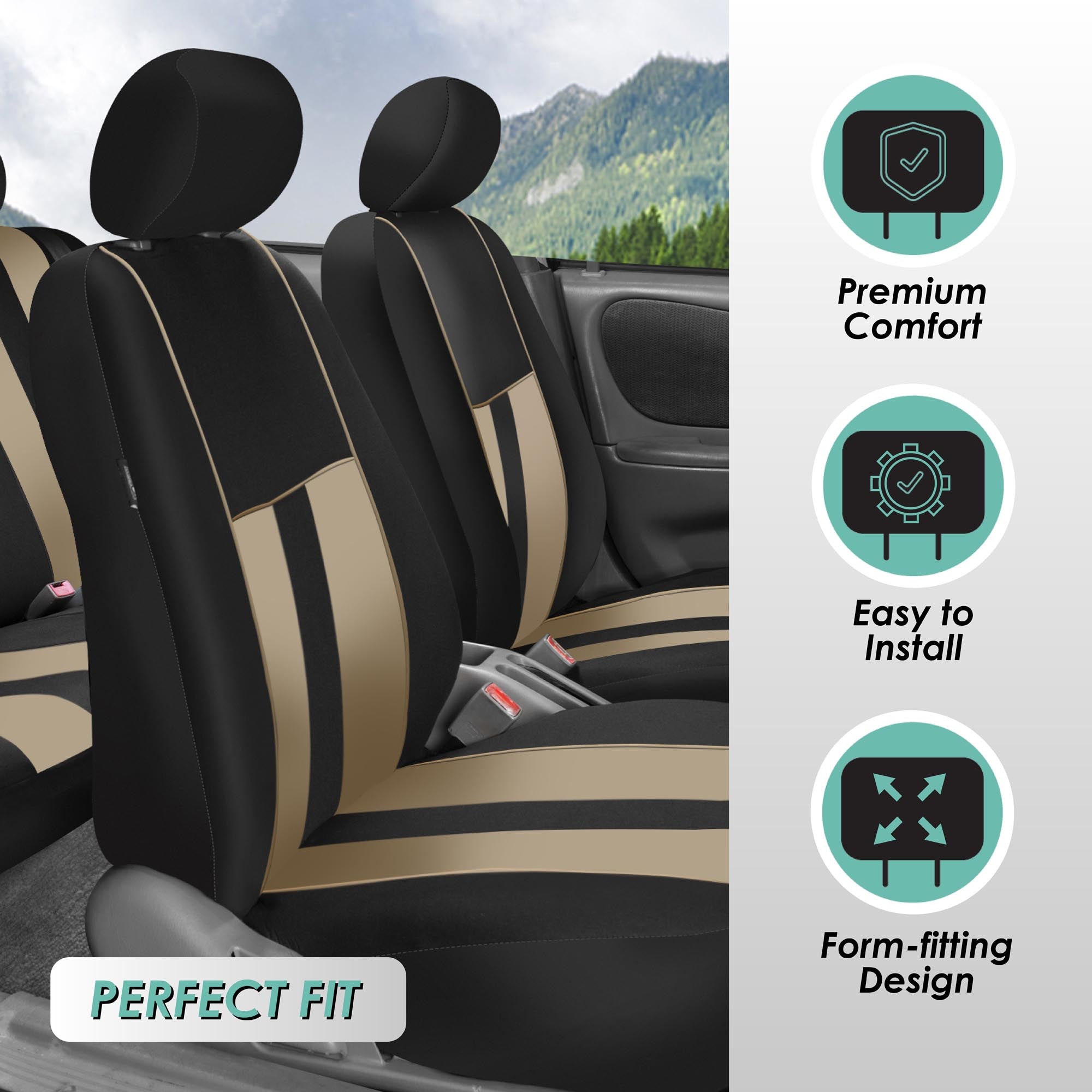Striking Striped Seat Covers - Front Set Beige
