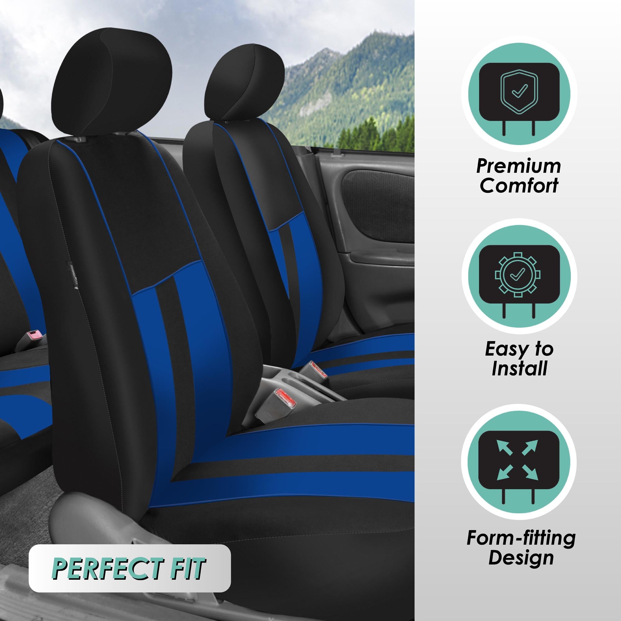 Striking Striped Seat Covers - Front Set Blue