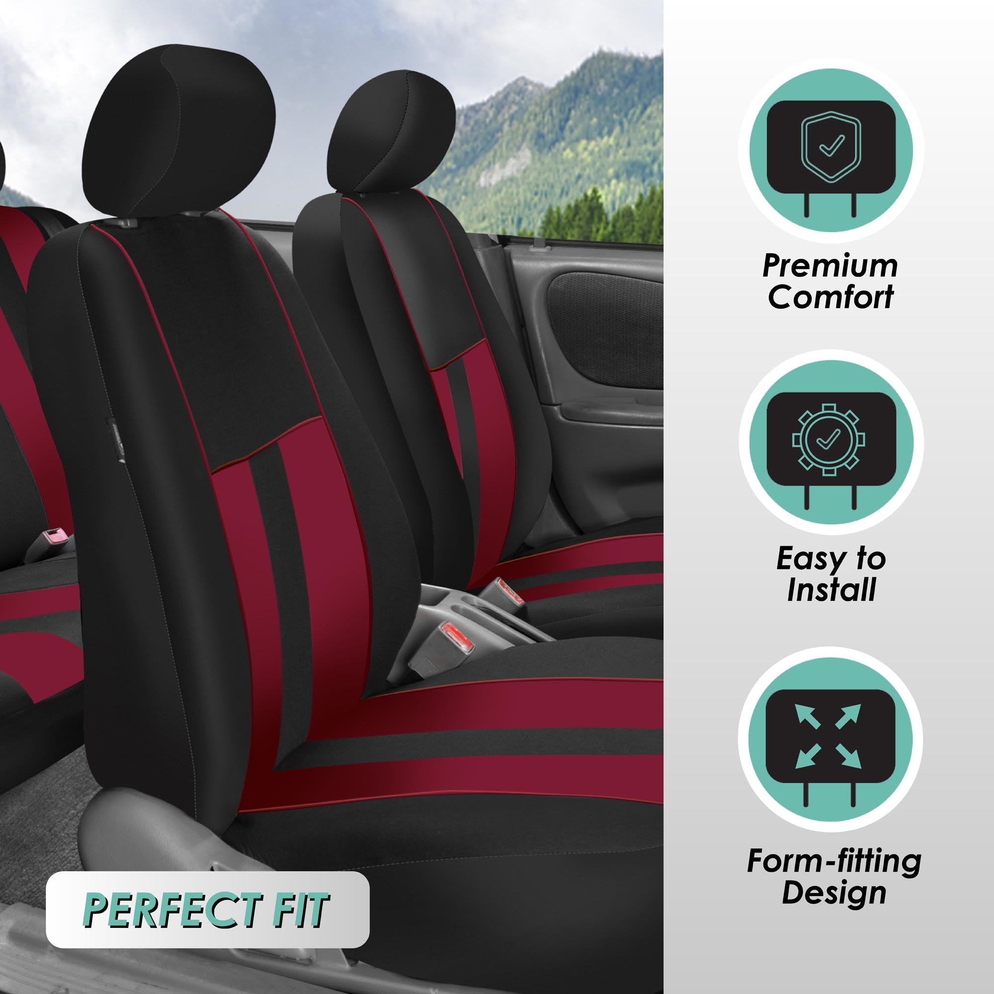 Striking Striped Seat Covers - Front Set Burgundy