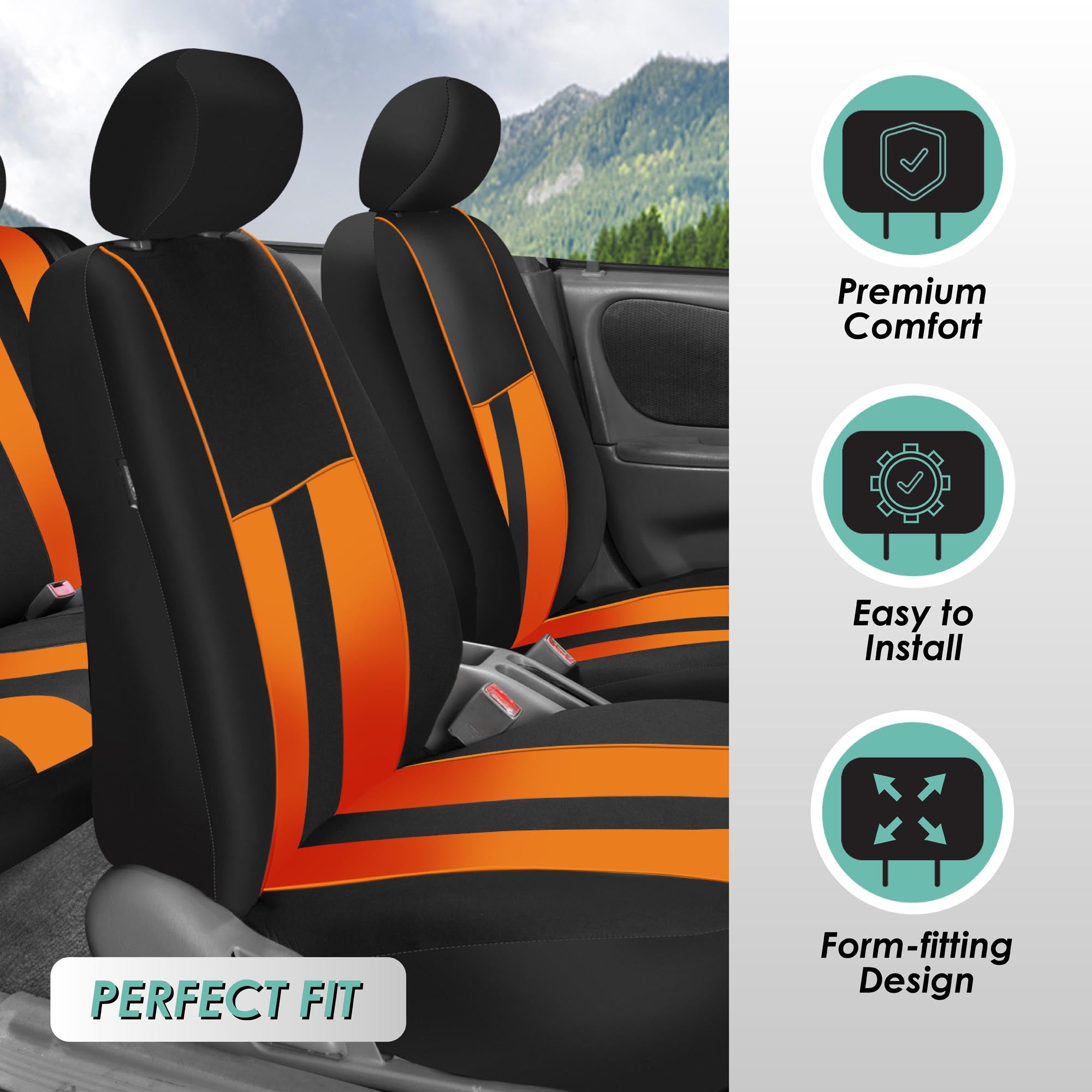 Striking Striped Seat Covers - Front Set Orange