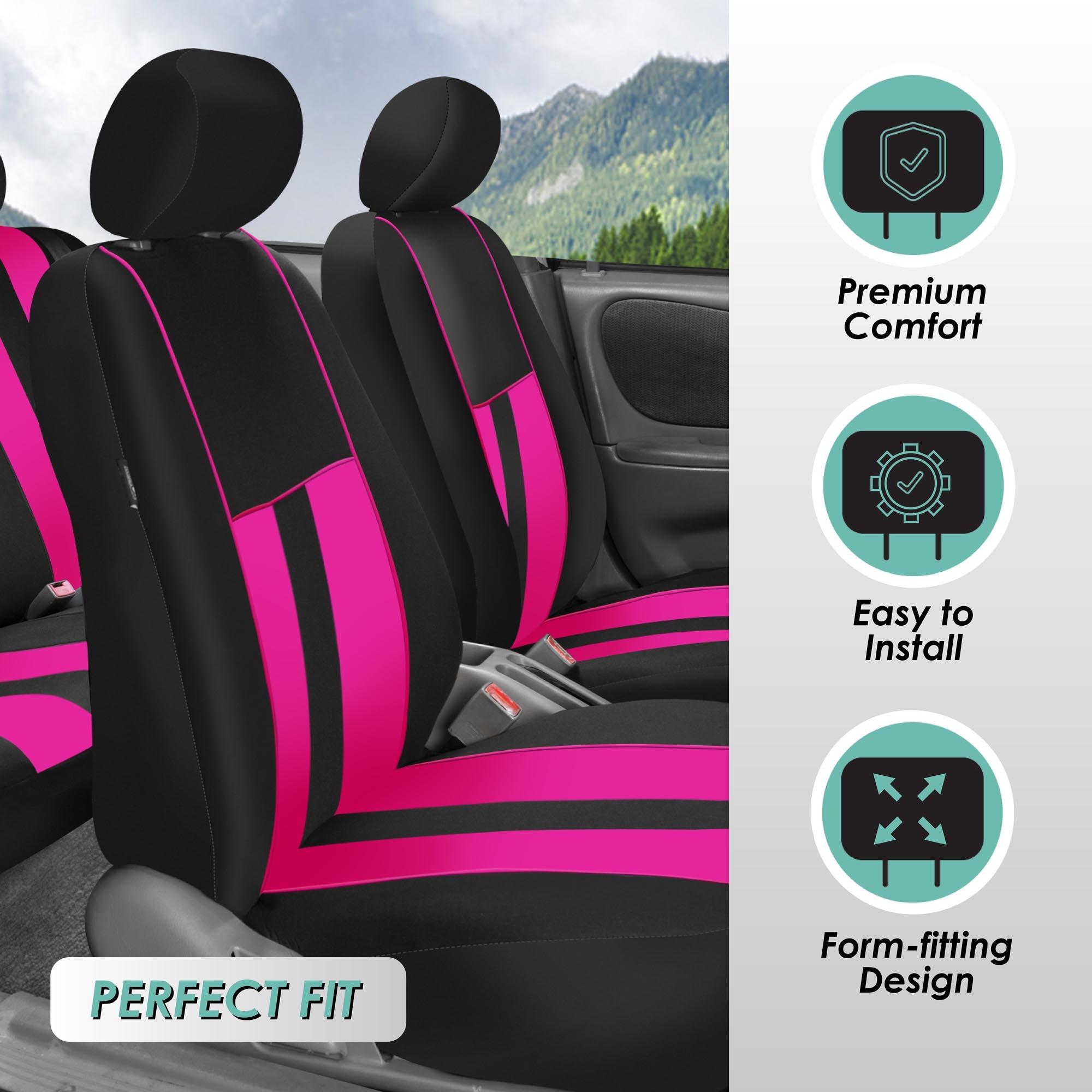 Striking Striped Seat Covers - Front Set Pink