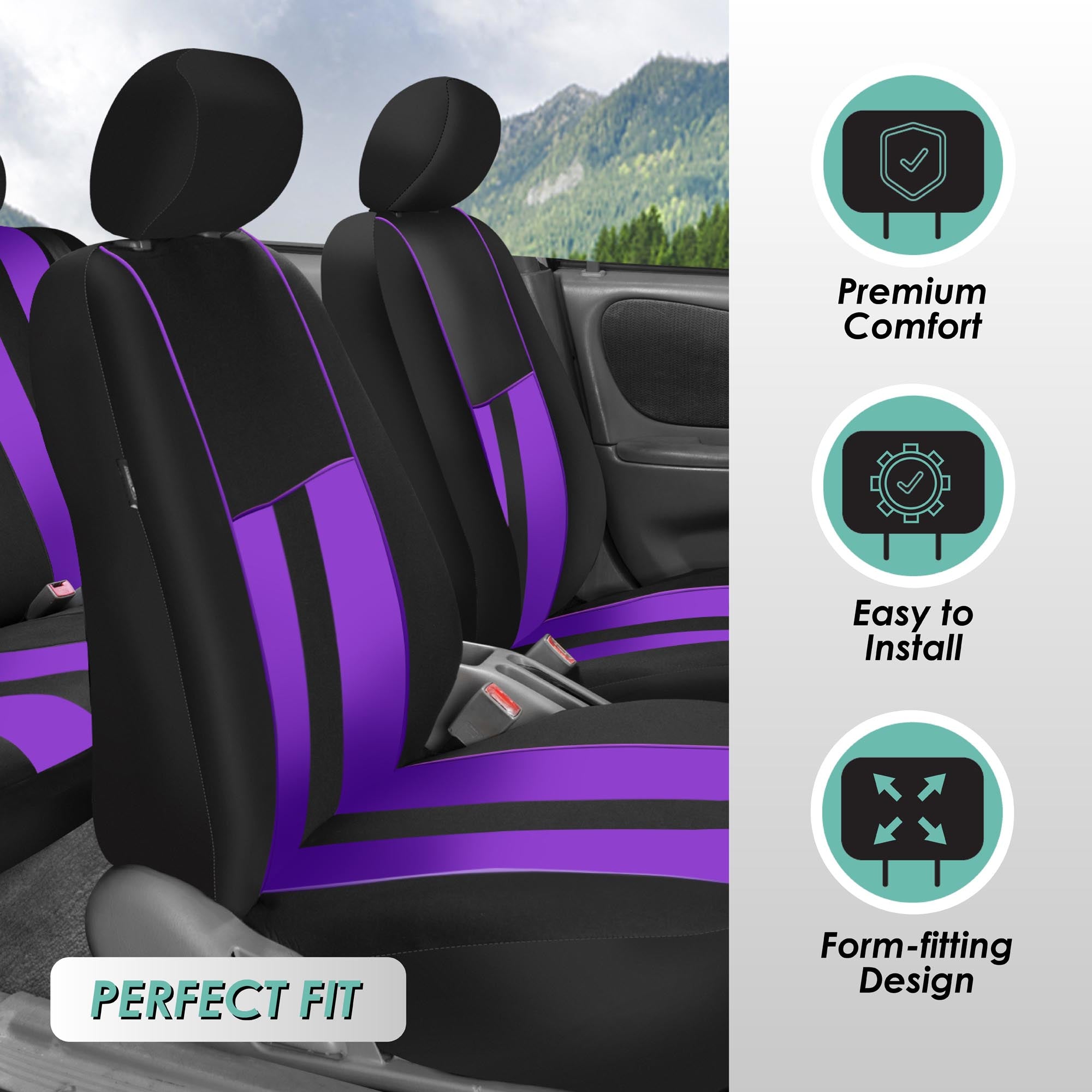 Striking Striped Seat Covers - Front Set Purple