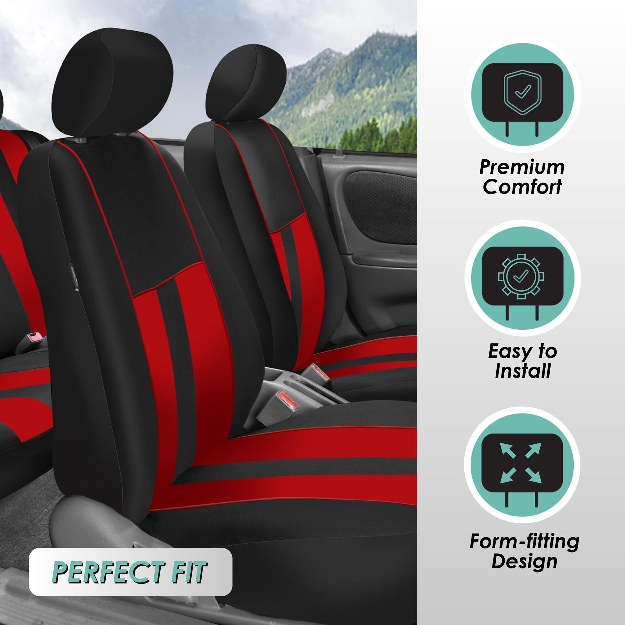 Striking Striped Seat Covers - Front Set Red