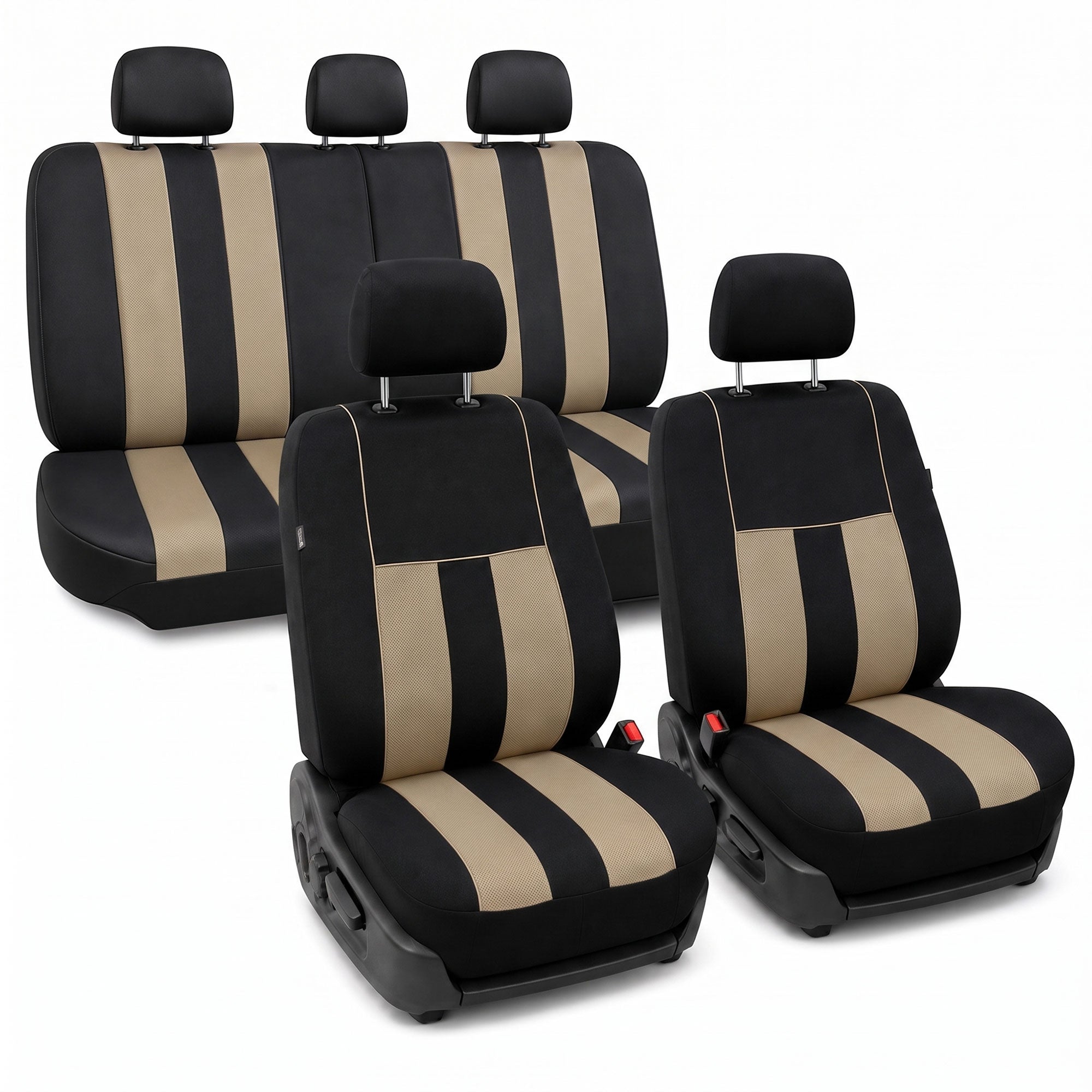 Striking Striped Seat Covers - Full Set Beige