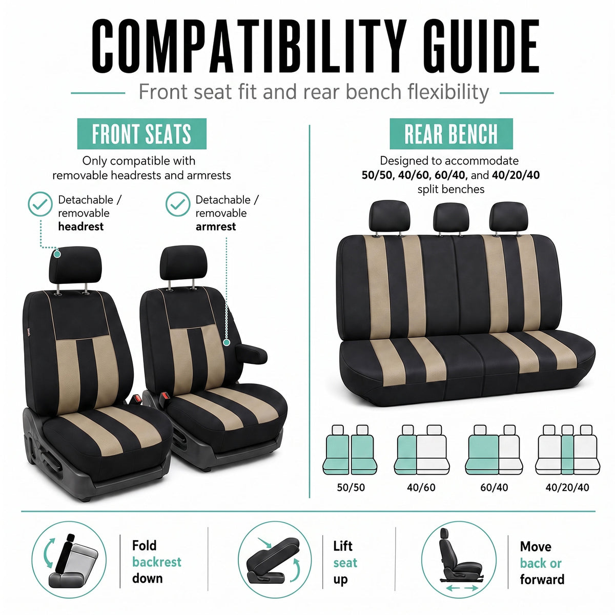 Striking Striped Seat Covers - Full Set Beige