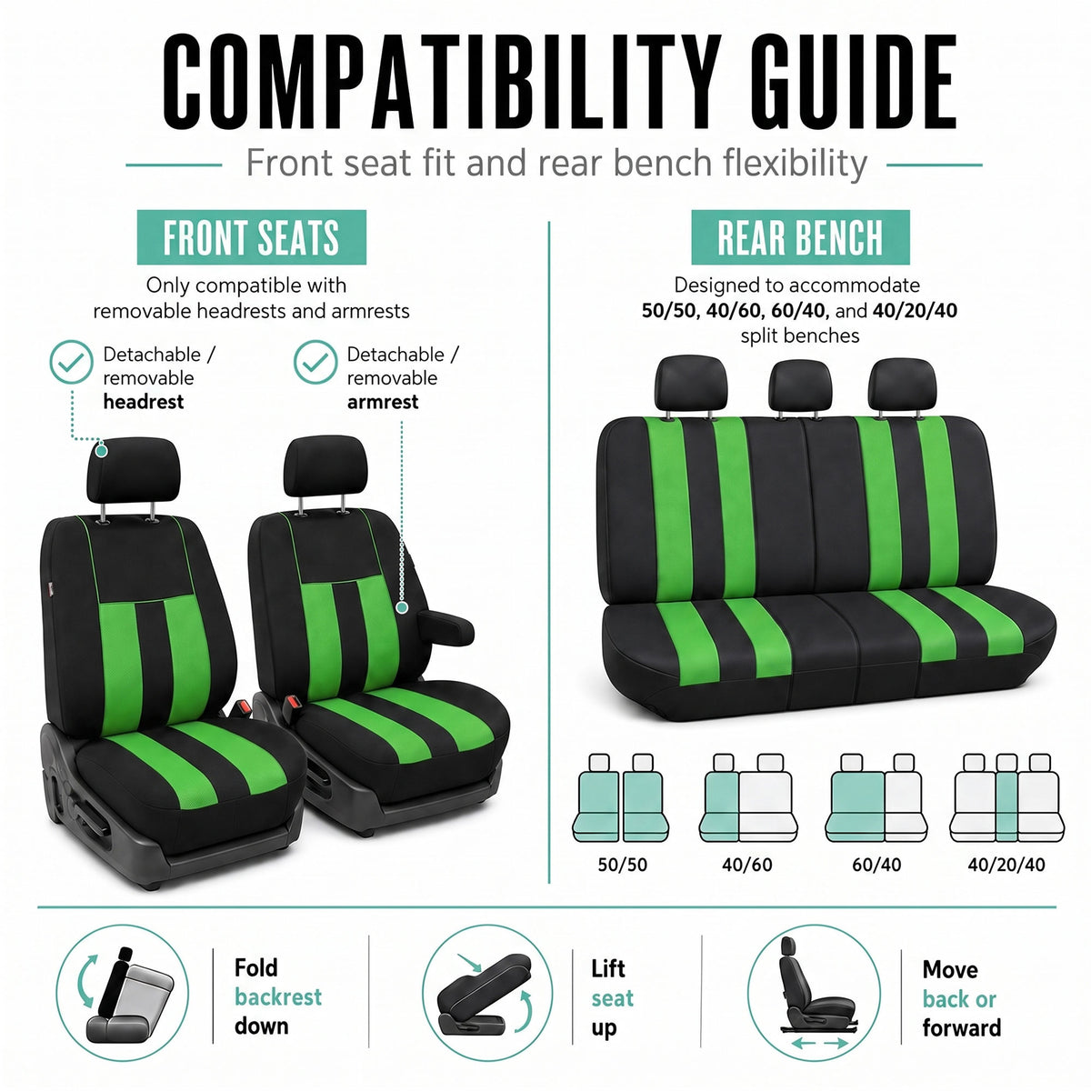 Striking Striped Seat Covers - Full Set Green