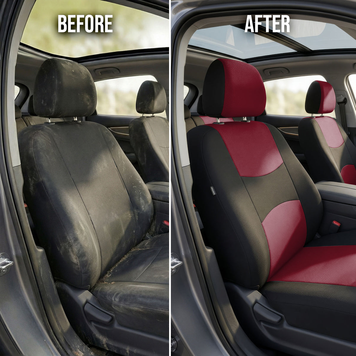 Flat Cloth Seat Covers - Full Set Burgundy