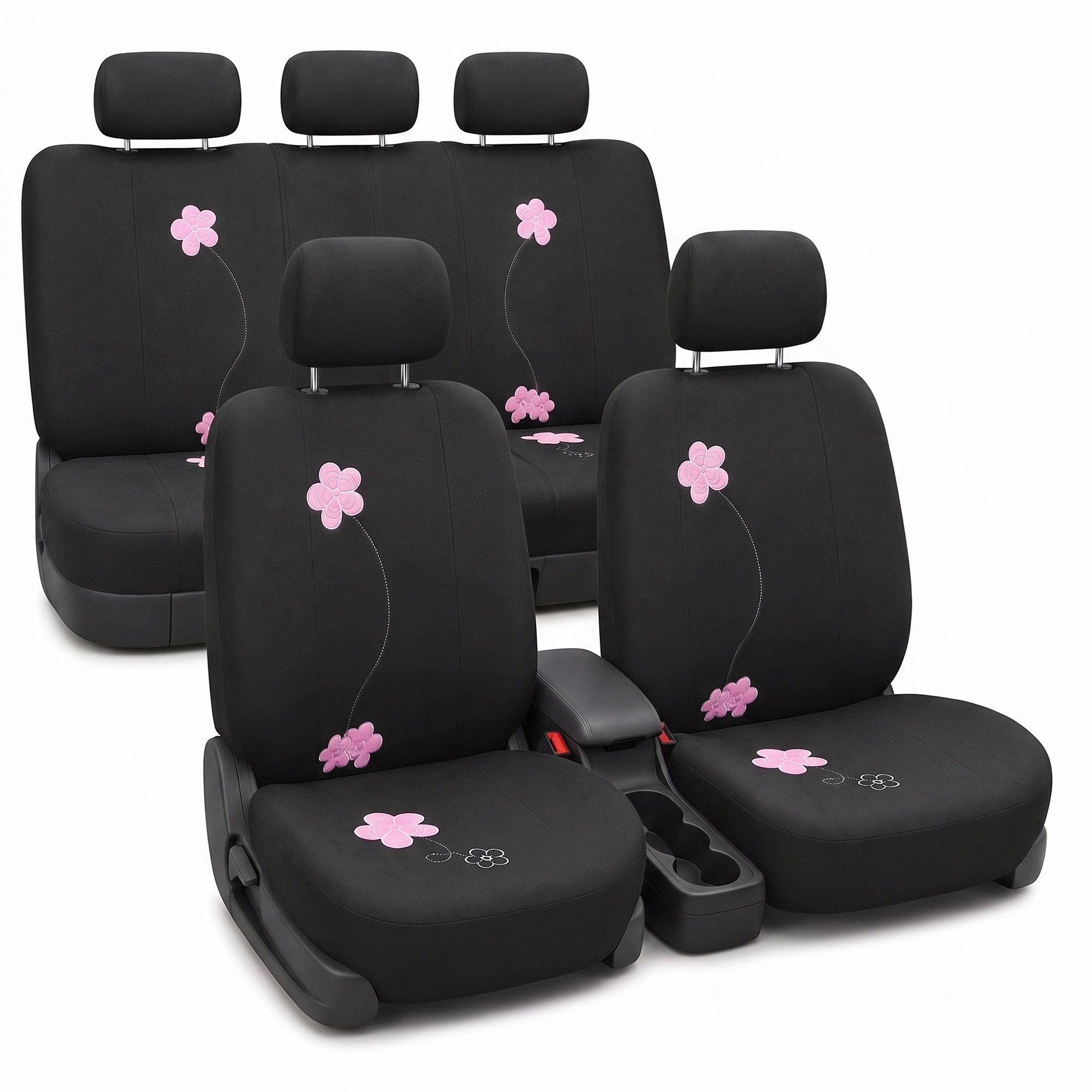 Floral Seat Covers - Full Set Black