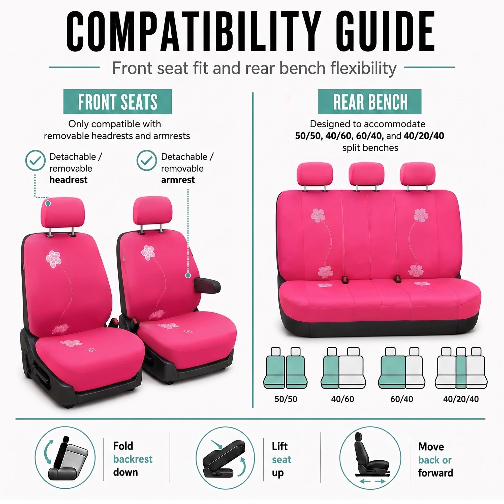 Floral Seat Covers - Full Set Pink