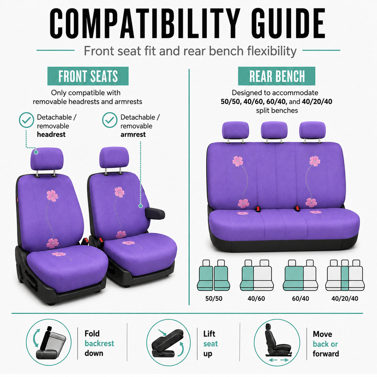 Floral Seat Covers - Full Set Purple
