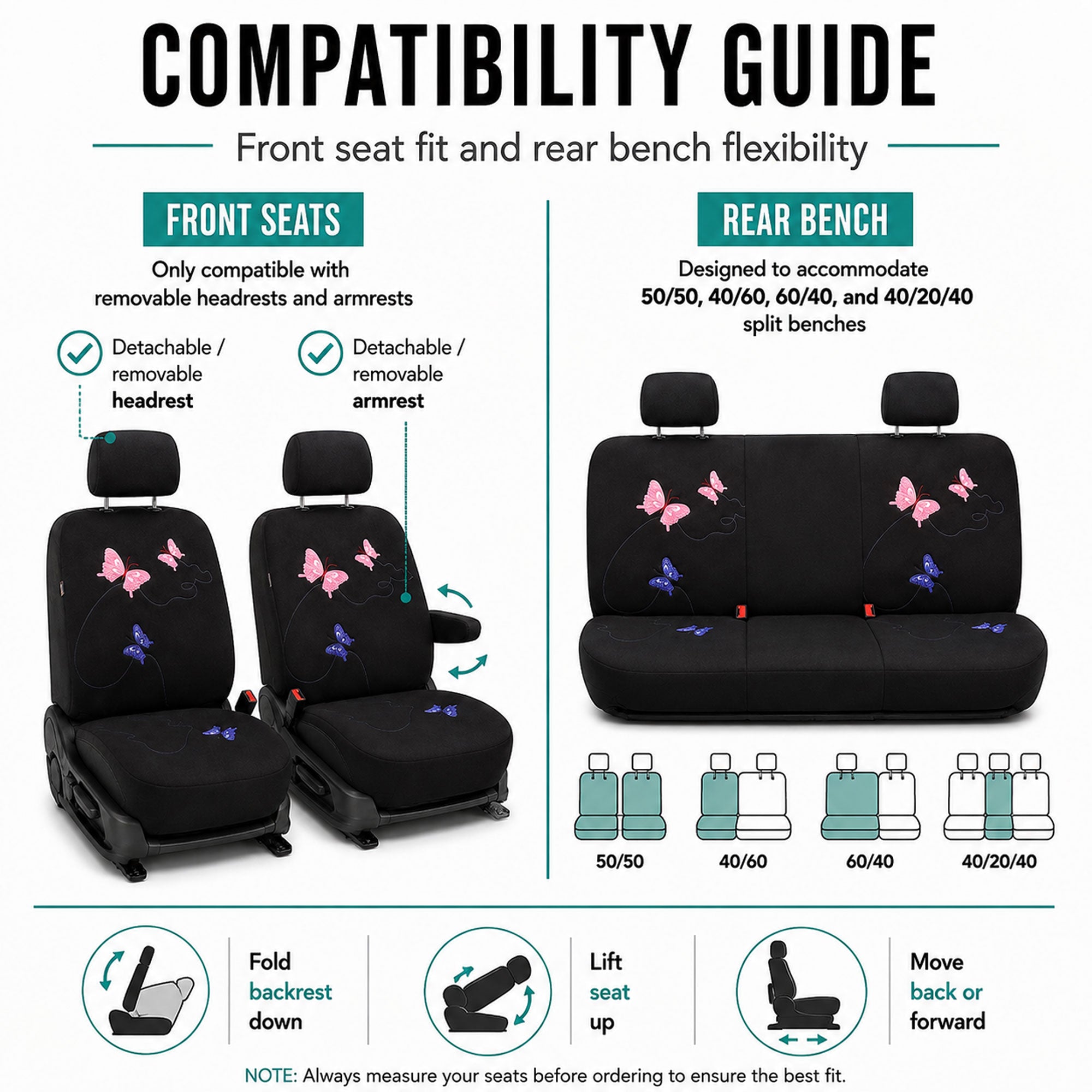 Butterfly Seat Covers - Full Set Black