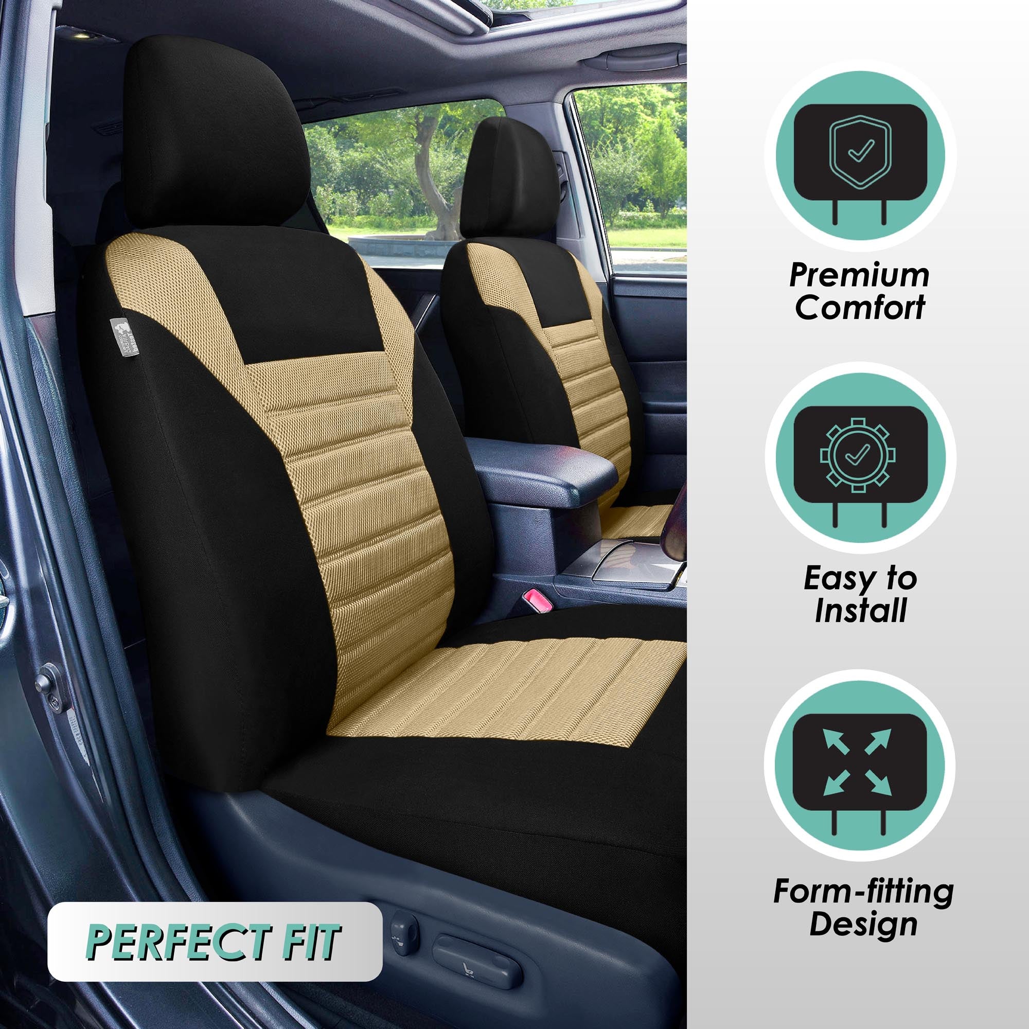 Premium 3D Air Mesh Seat Covers - Full Set Beige