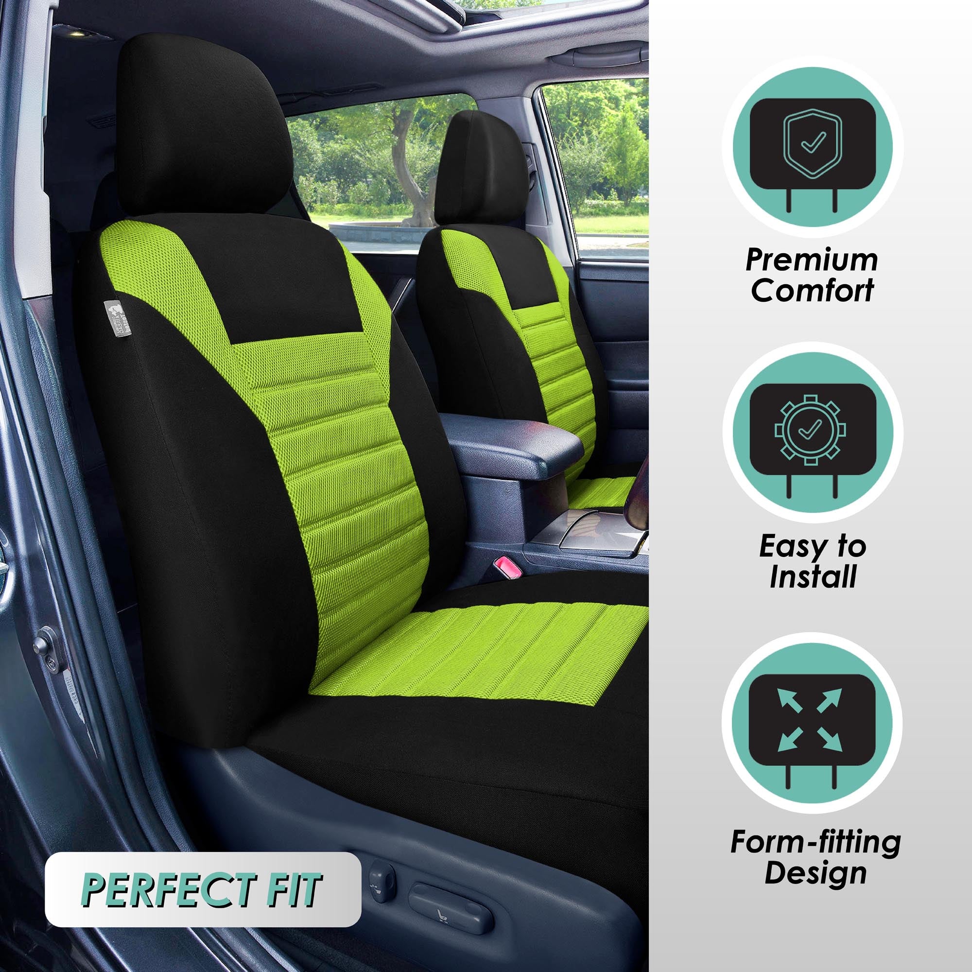 Premium 3D Air Mesh Seat Covers - Full Set Green