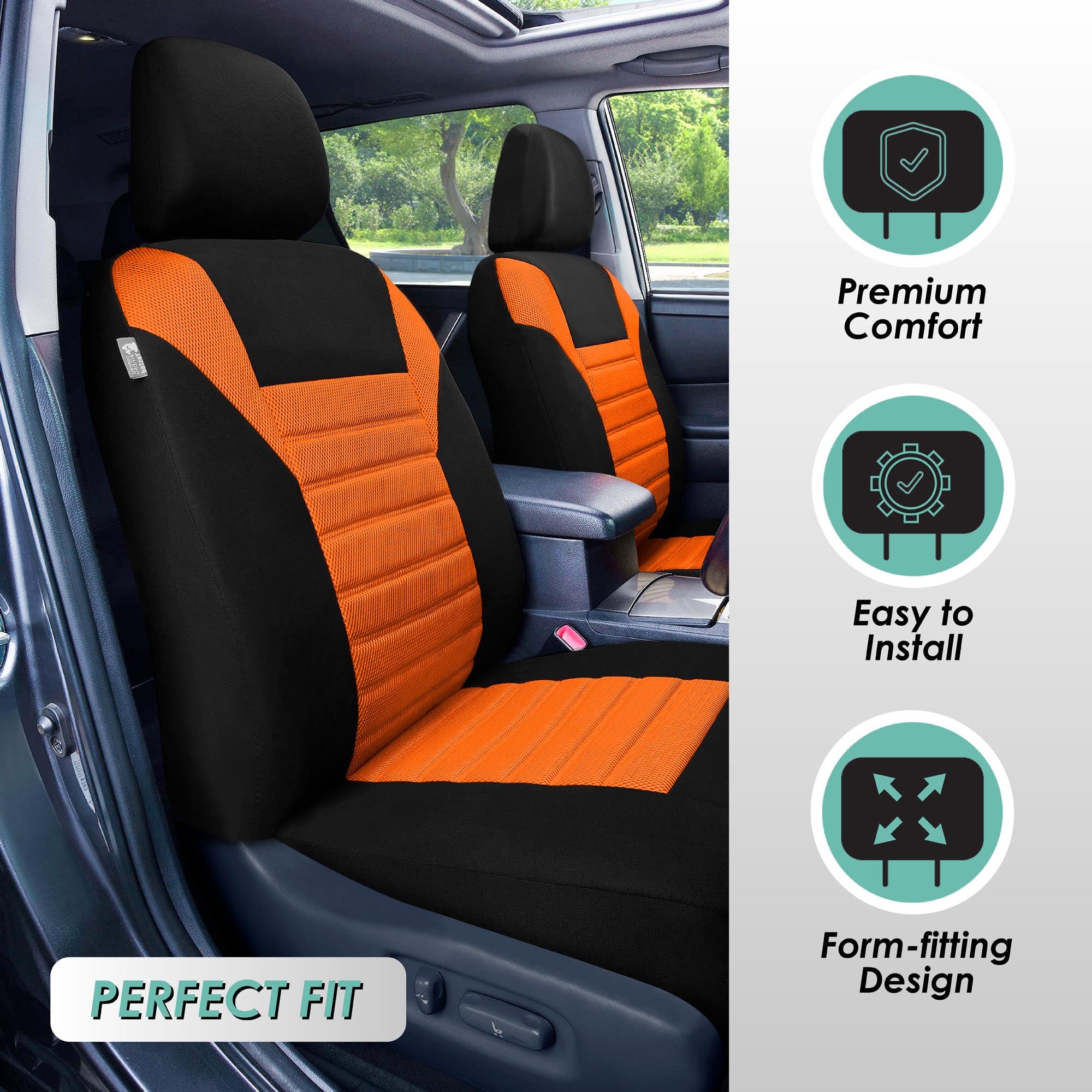 Premium 3D Air Mesh Seat Covers - Full Set Orange