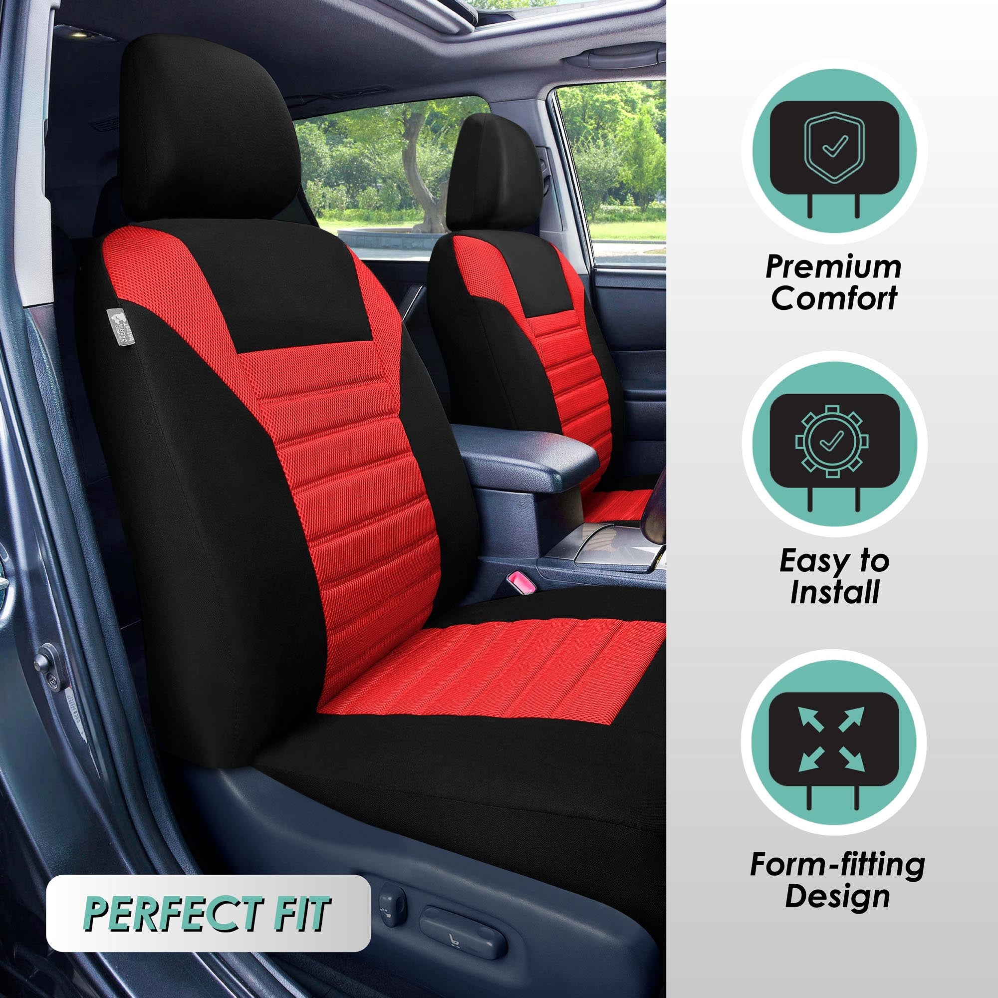 Premium 3D Air Mesh Seat Covers - Full Set Red