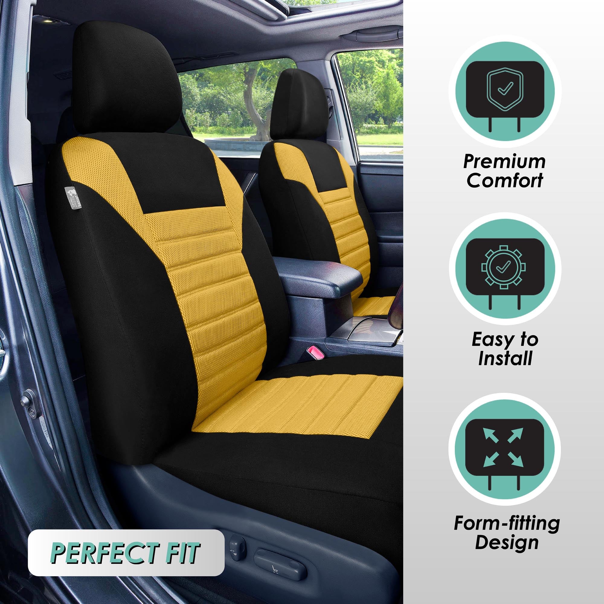 Premium 3D Air Mesh Seat Covers - Full Set Yellow