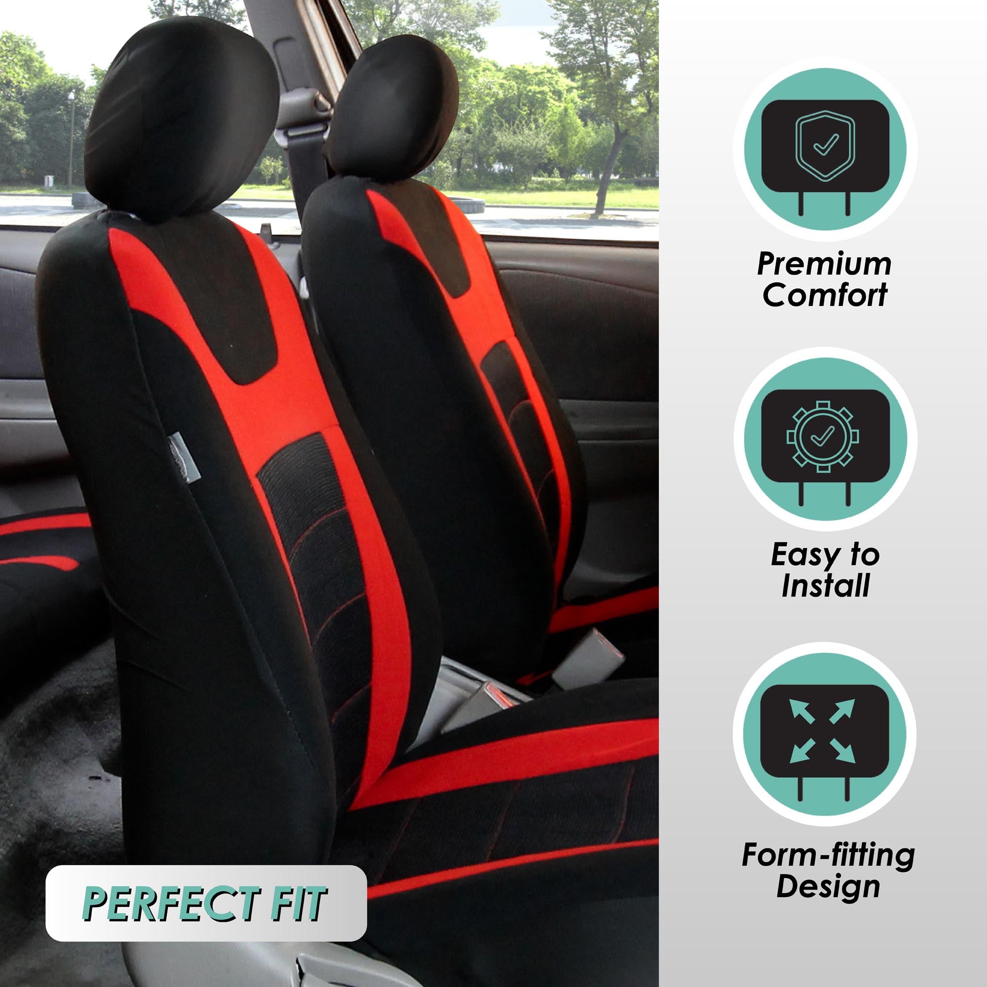 Sports Seat Covers - Full Set Red