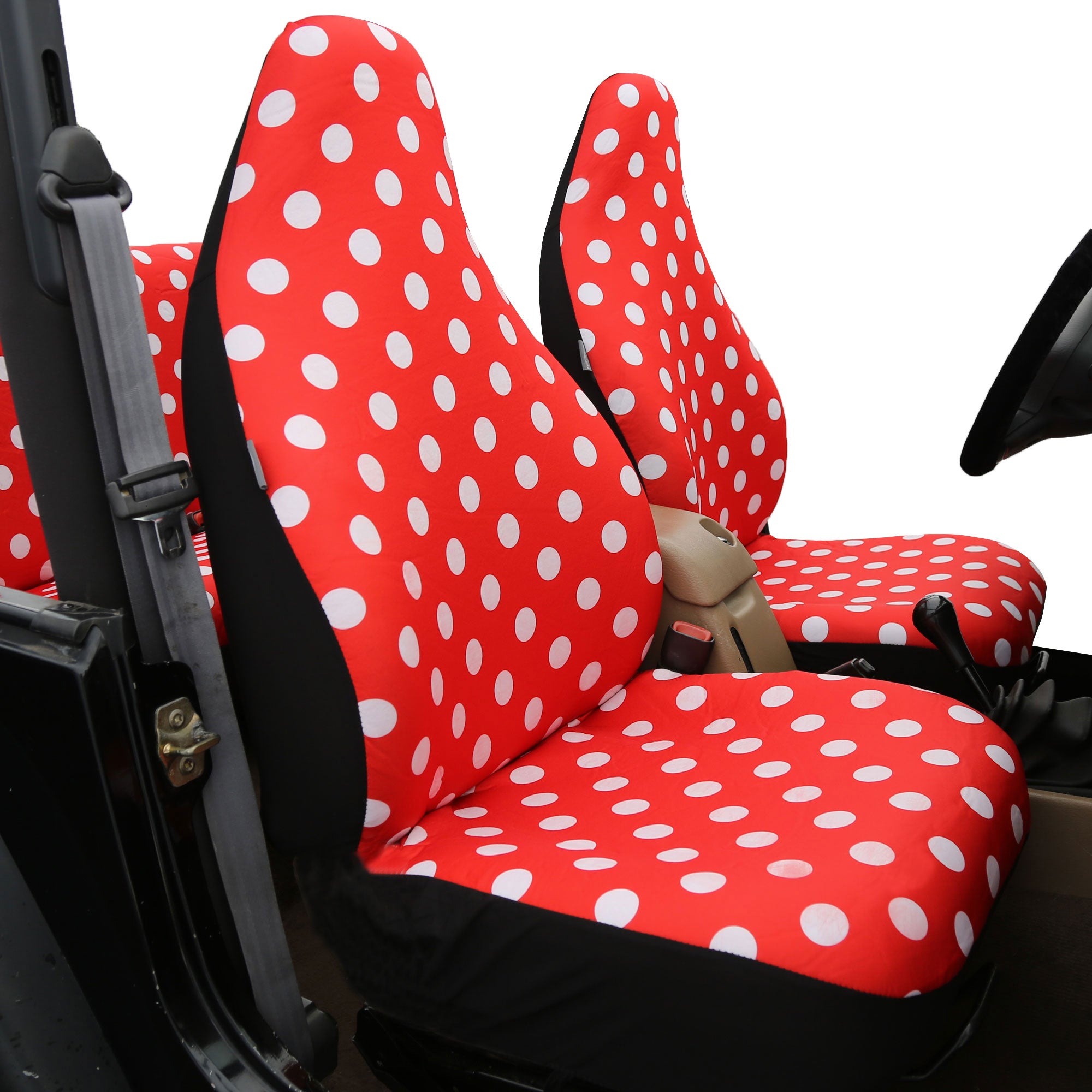 Polka Dot Flat Cloth Seat Covers - Front Set 2 Tone Polka Dots Solid Red
