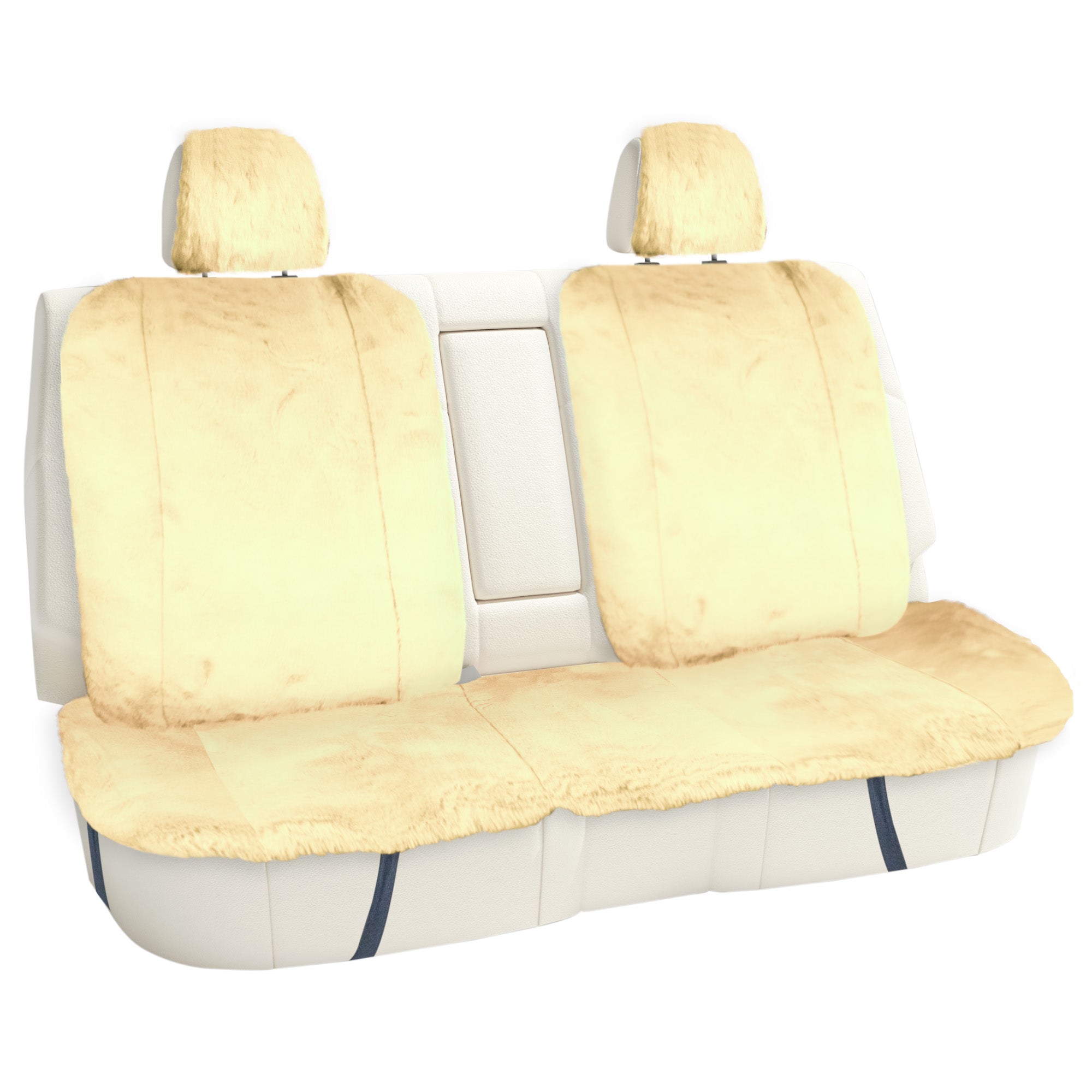 Doe16 Faux Rabbit Fur Car Seat Cushions - Rear Set Beige
