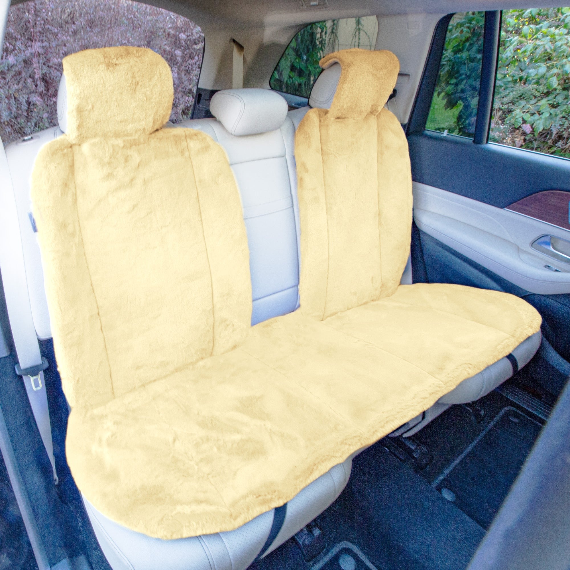 Doe16 Faux Rabbit Fur Car Seat Cushions - Rear Set Beige