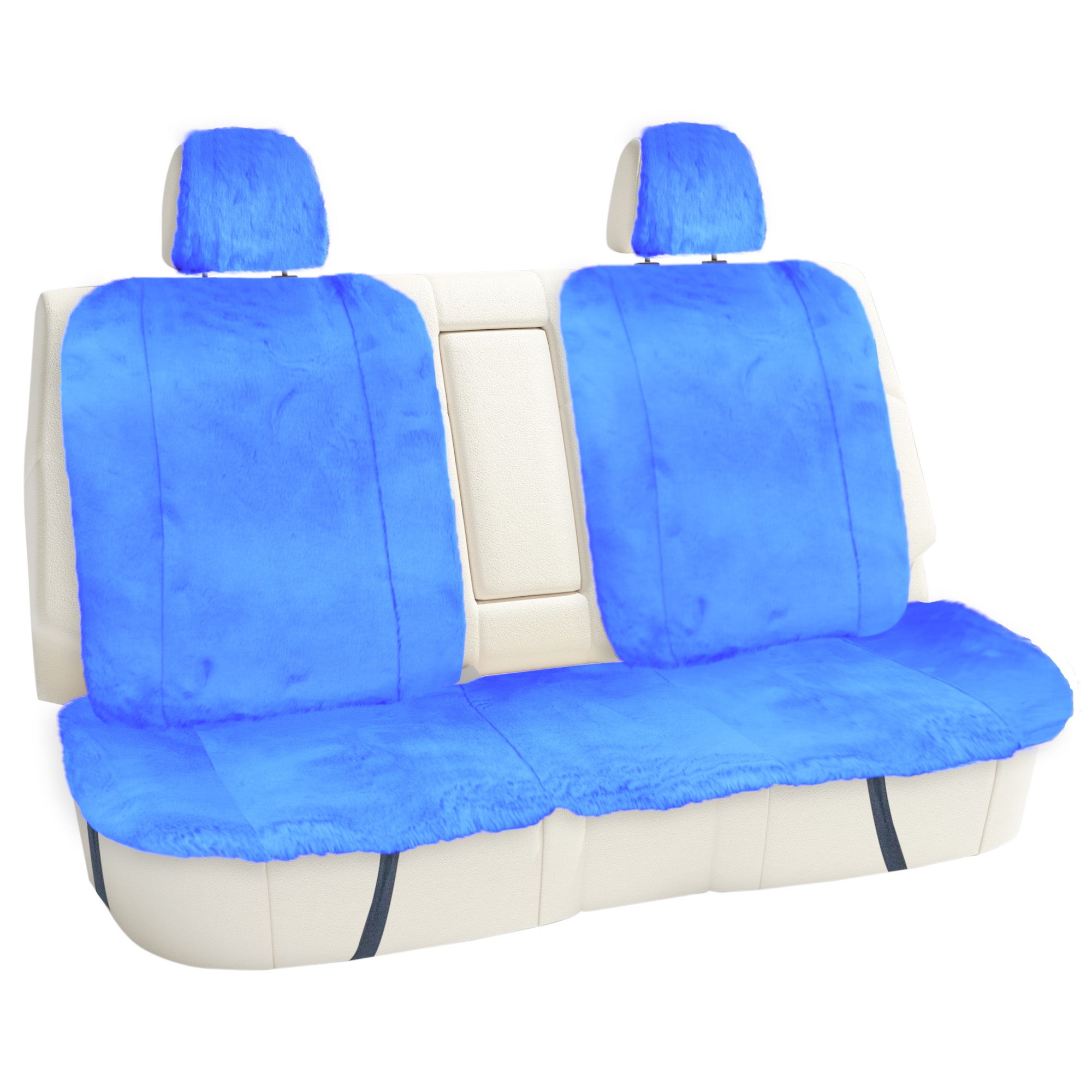 Doe16 Faux Rabbit Fur Car Seat Cushions - Rear Set Blue