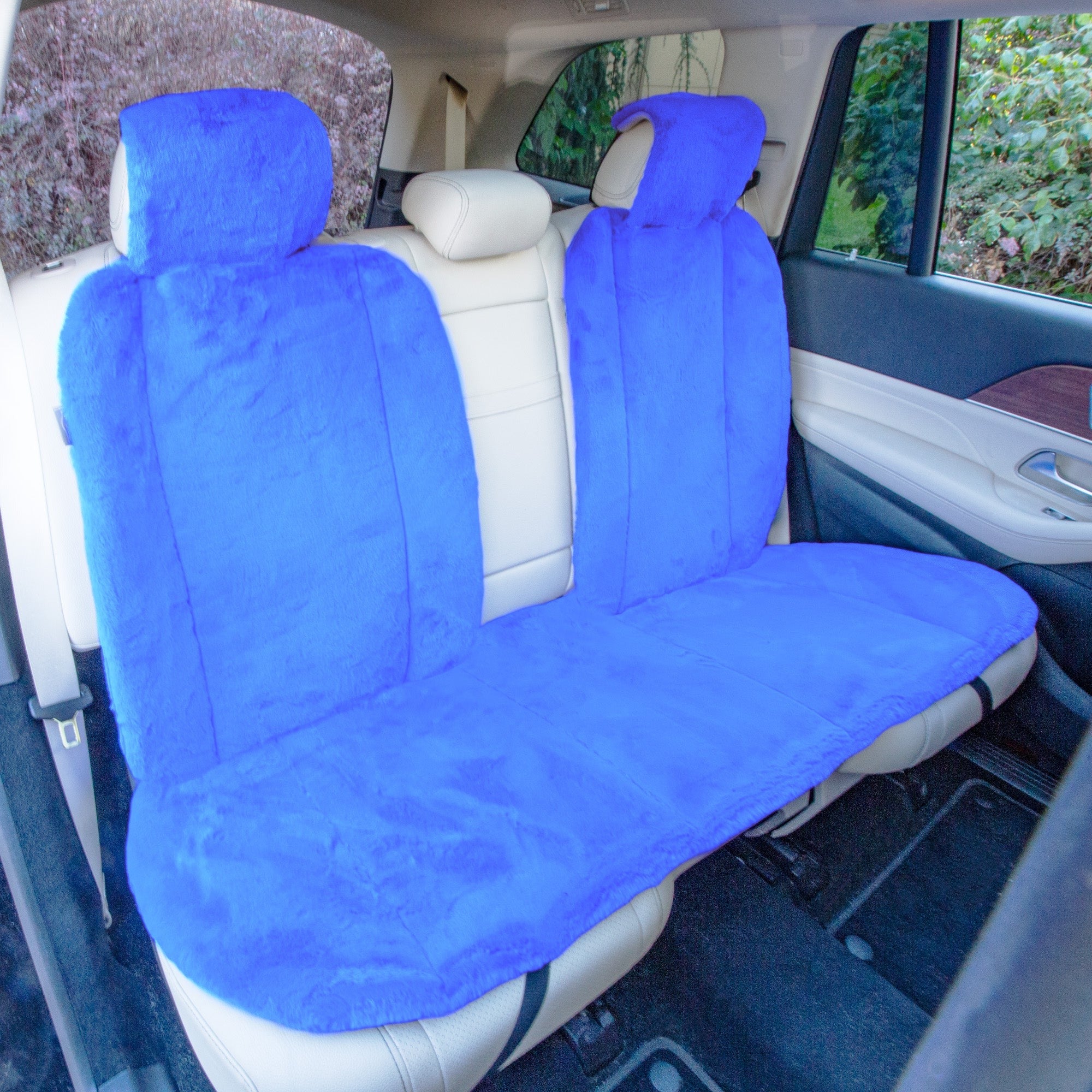 Doe16 Faux Rabbit Fur Car Seat Cushions - Rear Set Blue