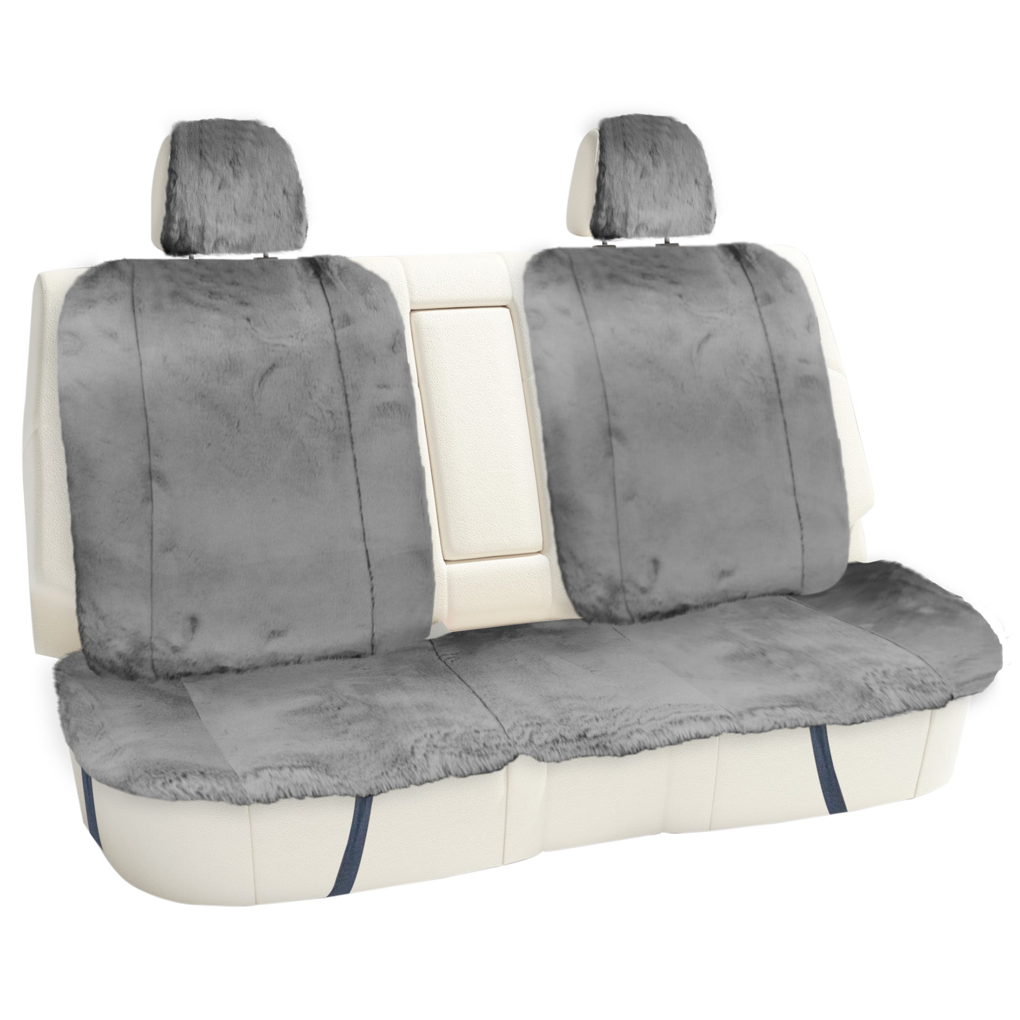 Doe16 Faux Rabbit Fur Car Seat Cushions - Rear Set Gray