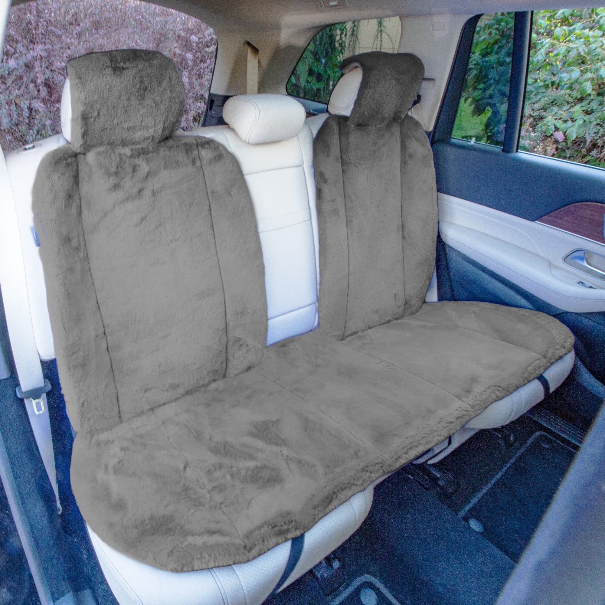 Doe16 Faux Rabbit Fur Car Seat Cushions - Rear Set Gray