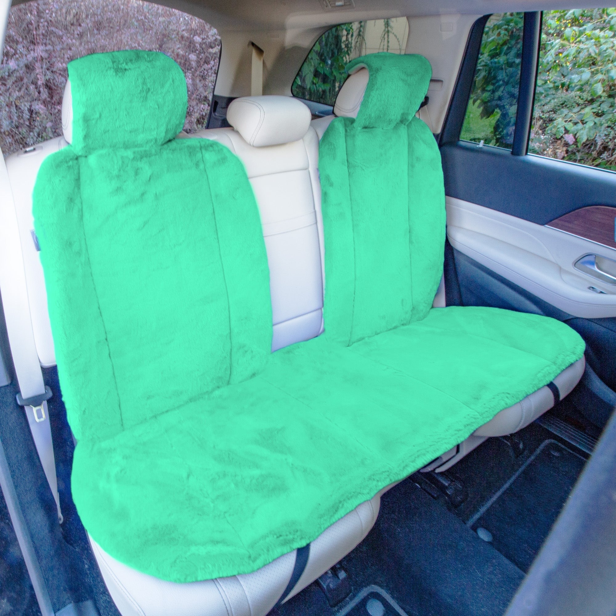 Doe16 Faux Rabbit Fur Car Seat Cushions - Rear Set Mint