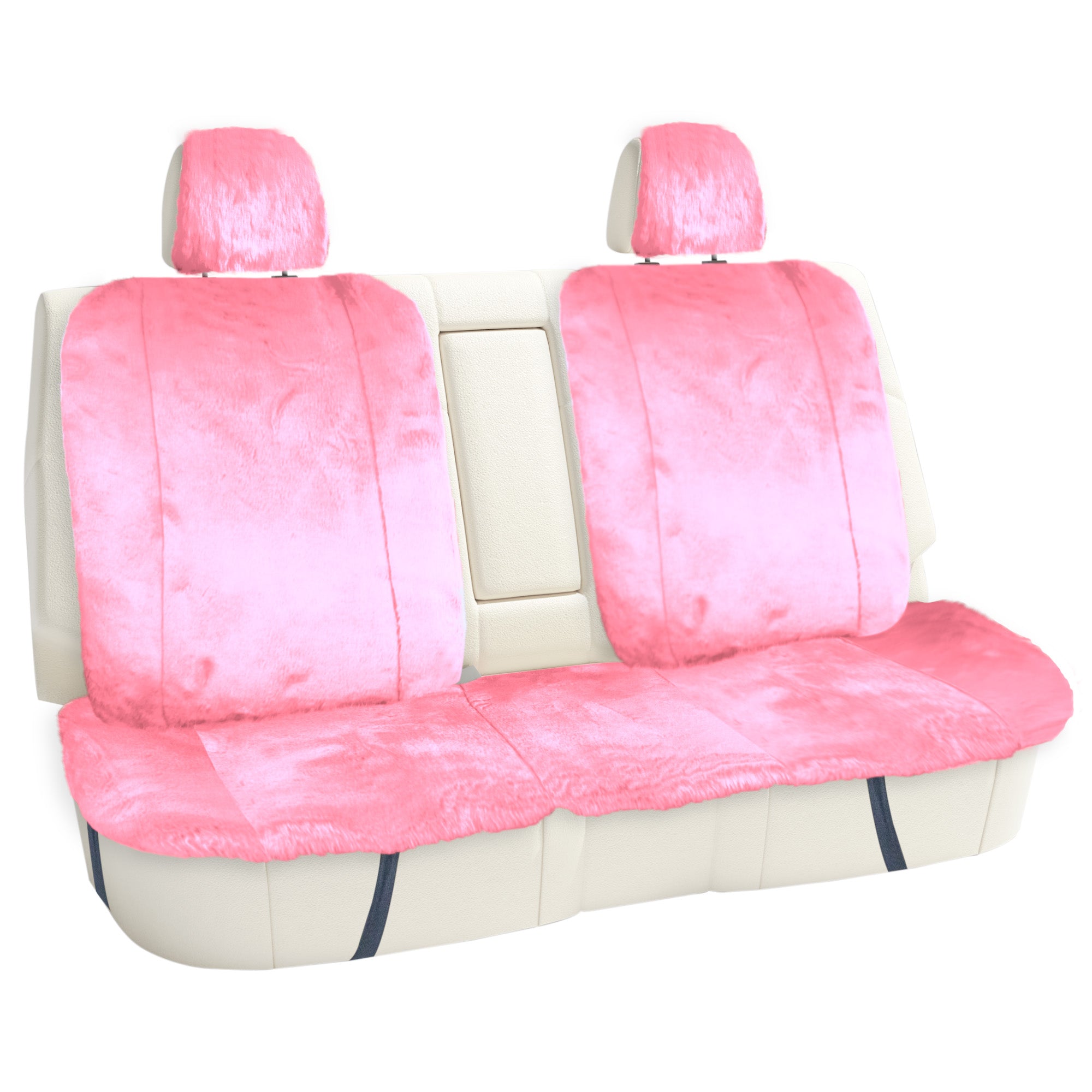 Doe16 Faux Rabbit Fur Car Seat Cushions - Rear Set Pink