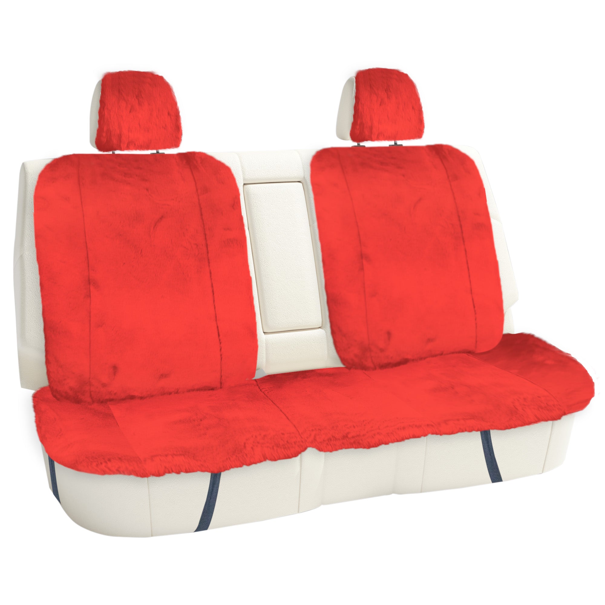 Doe16 Faux Rabbit Fur Car Seat Cushions - Rear Set Red