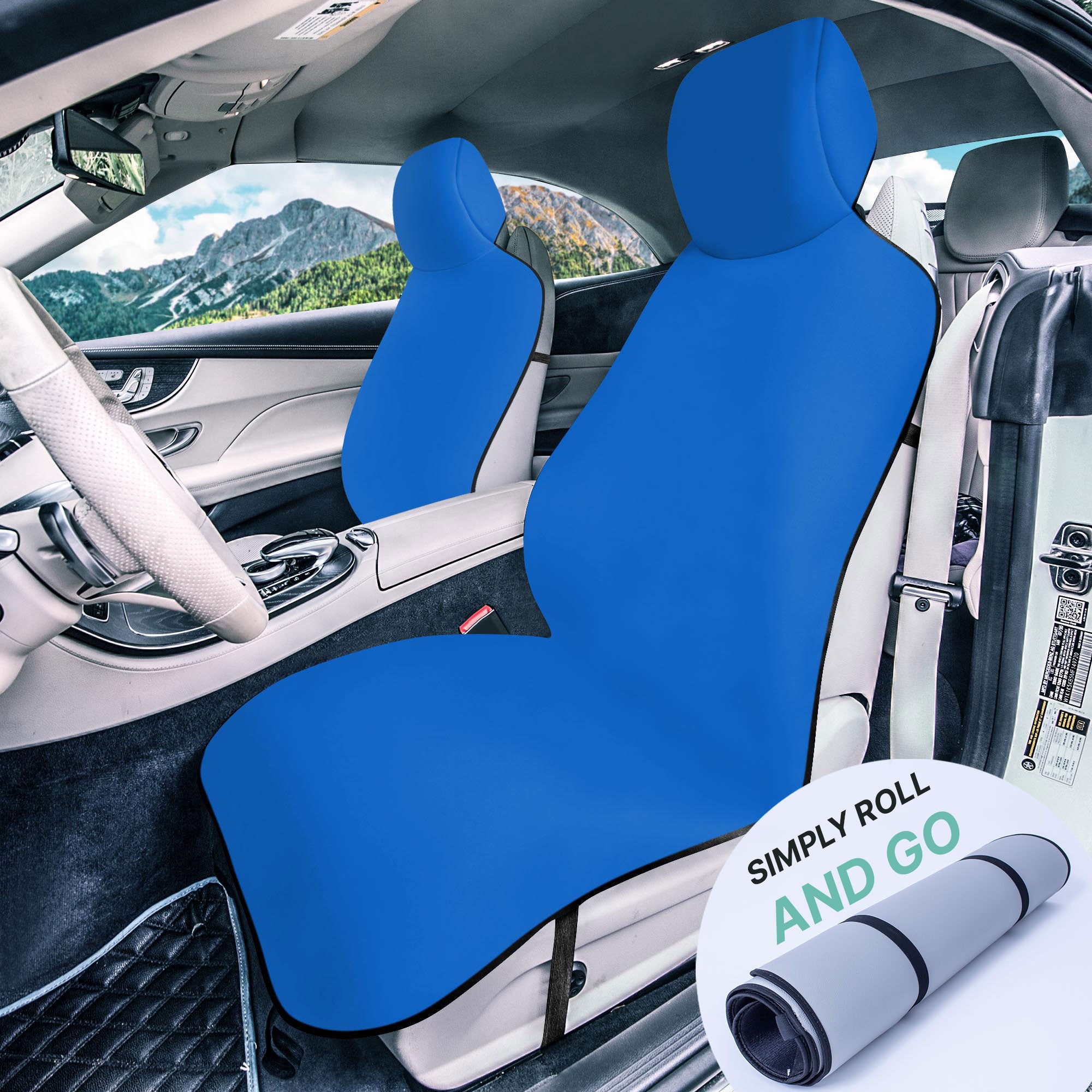 FH Group Easy Roll-Out Car Seat Protector - 2pc Blue Neoprene