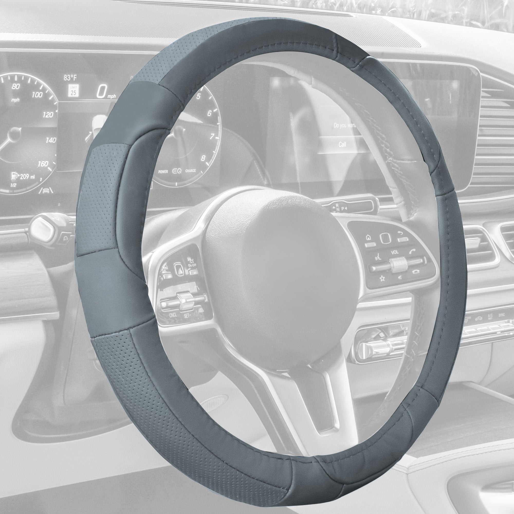 Deluxe Full Grain Authentic Leather Steering Wheel Cover Solid Gray