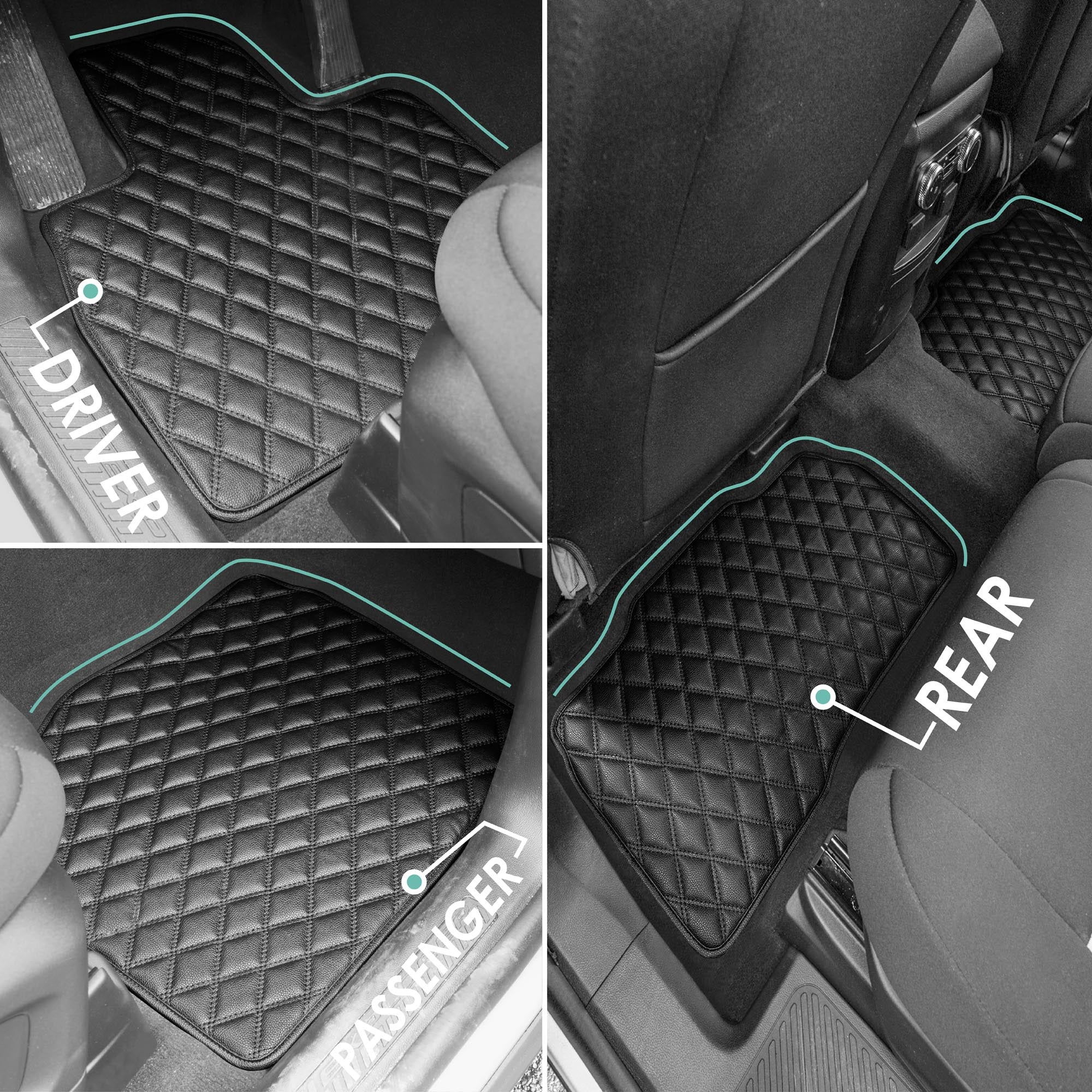 Faux Leather Custom-Fit Floor Mats for 2020-2022 Ford Explorer - Black