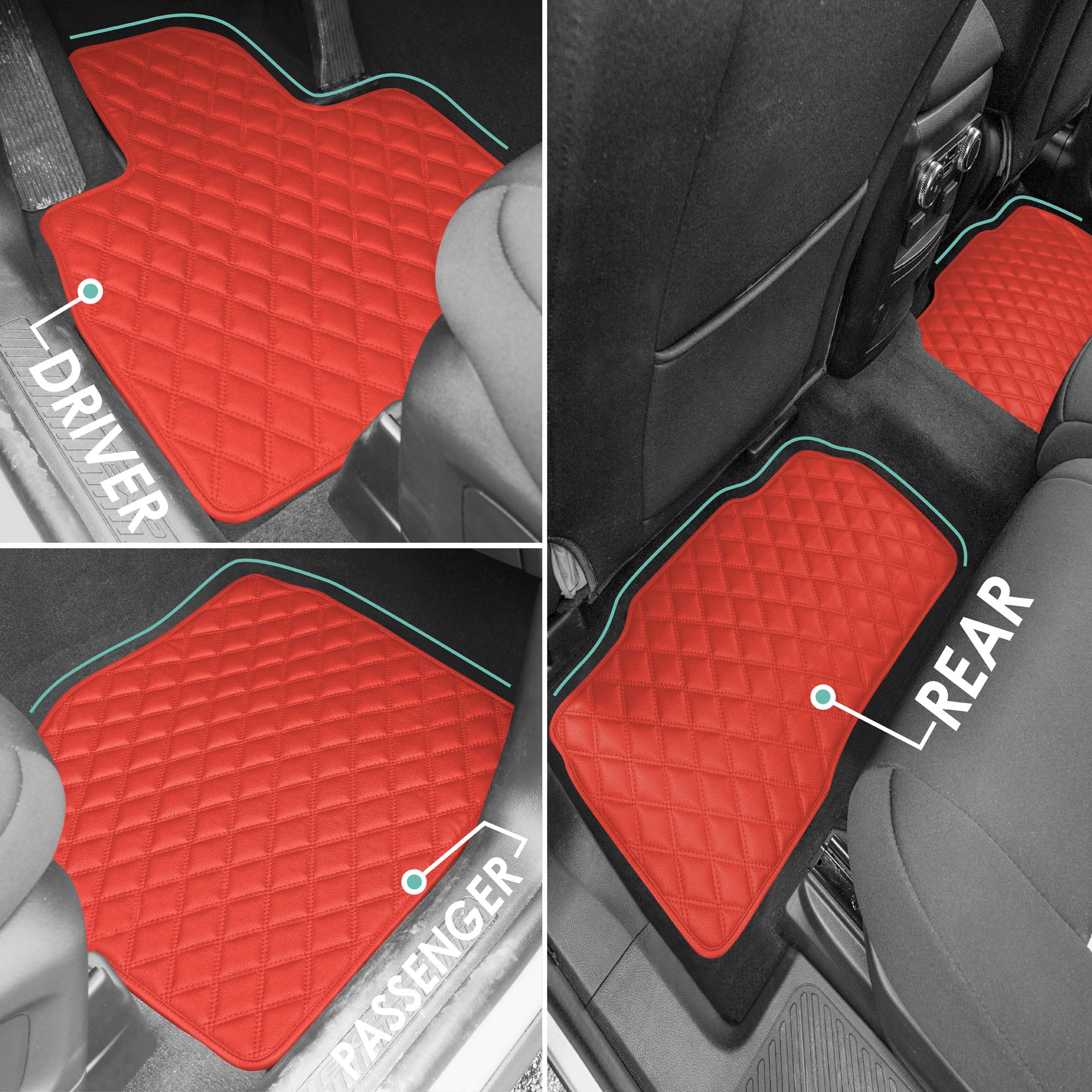Faux Leather Custom-Fit Floor Mats for 2020-2022 Ford Explorer - Red