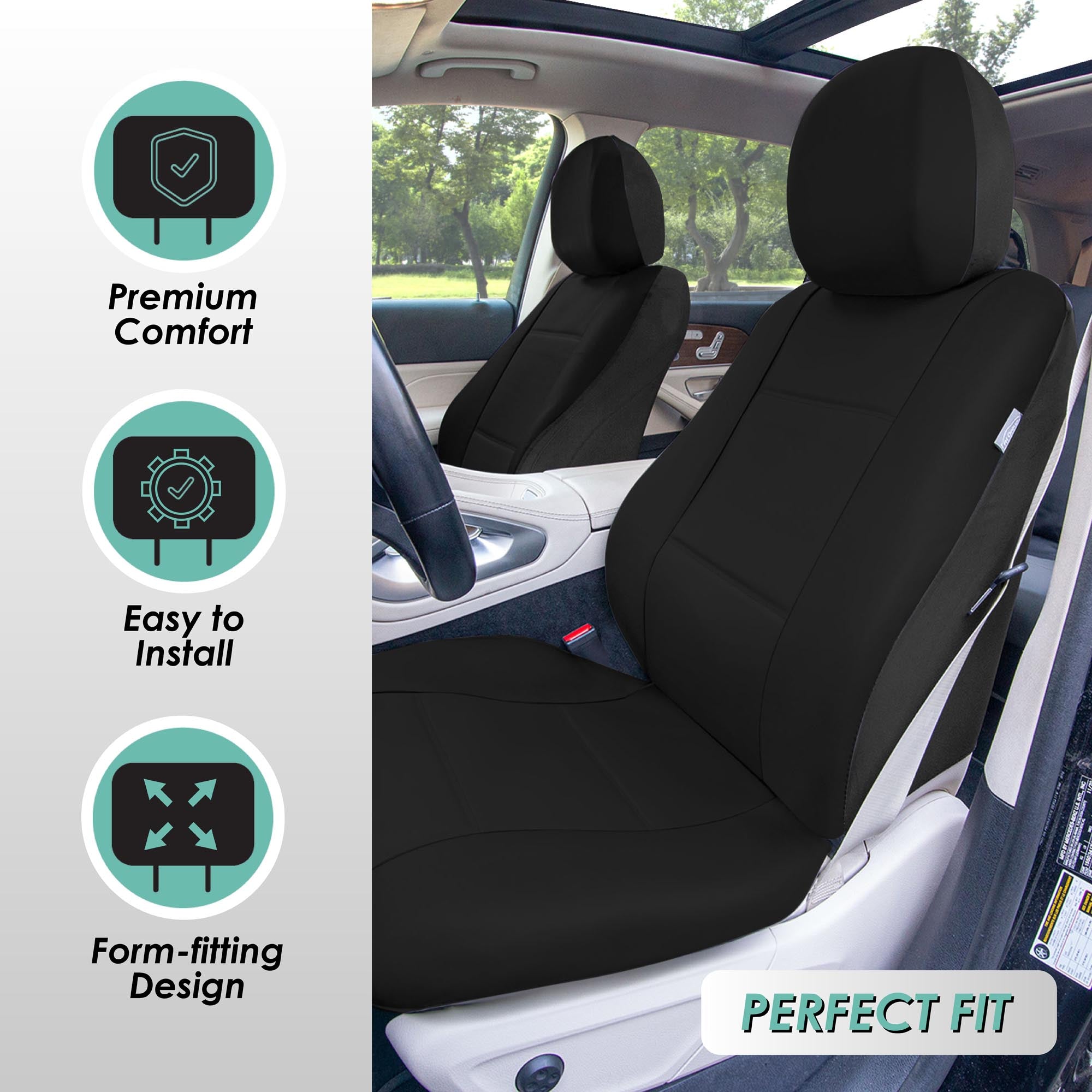 Premium PU Leather Seat Covers - Full Set Black