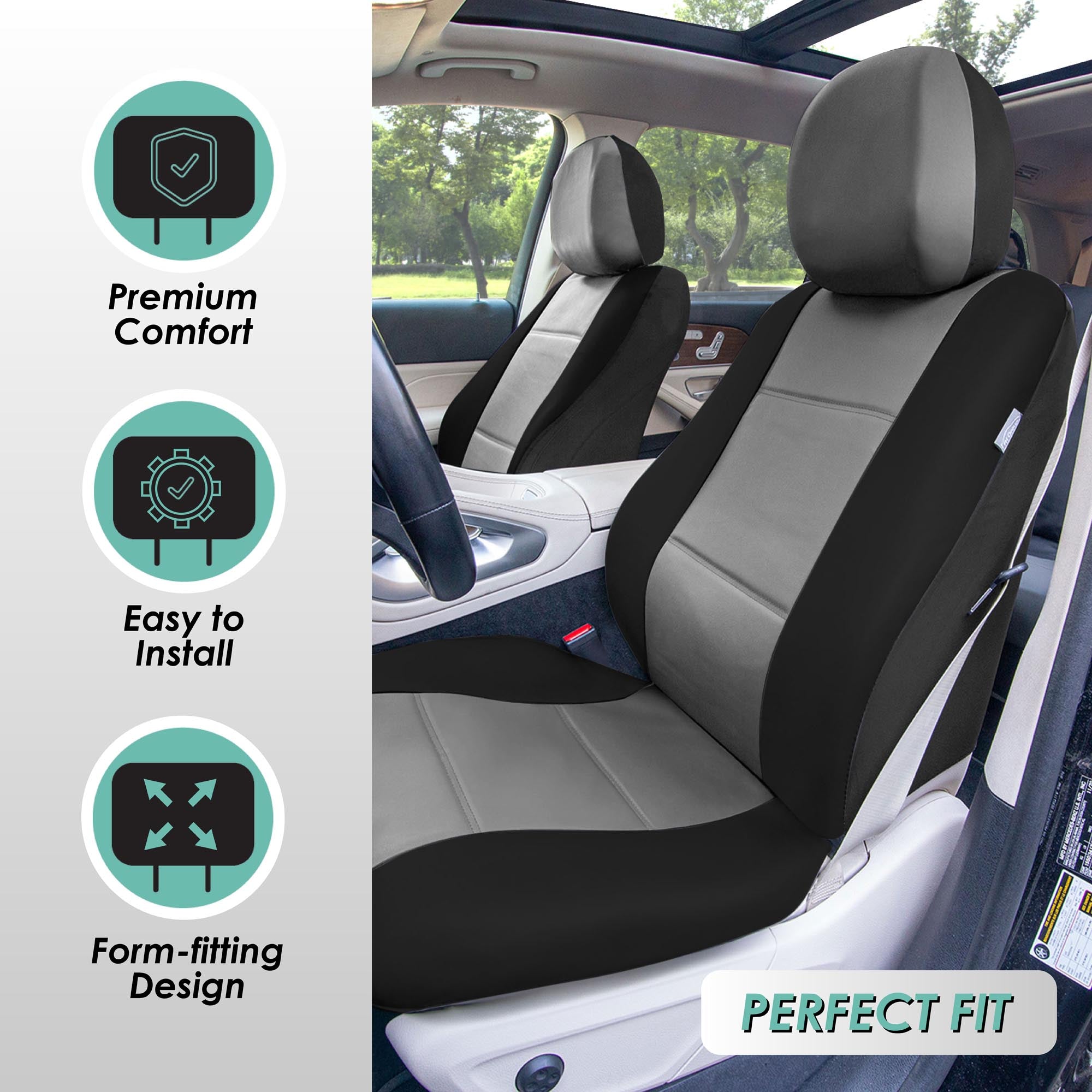Premium PU Leather Seat Covers - Front Set Gray / Black