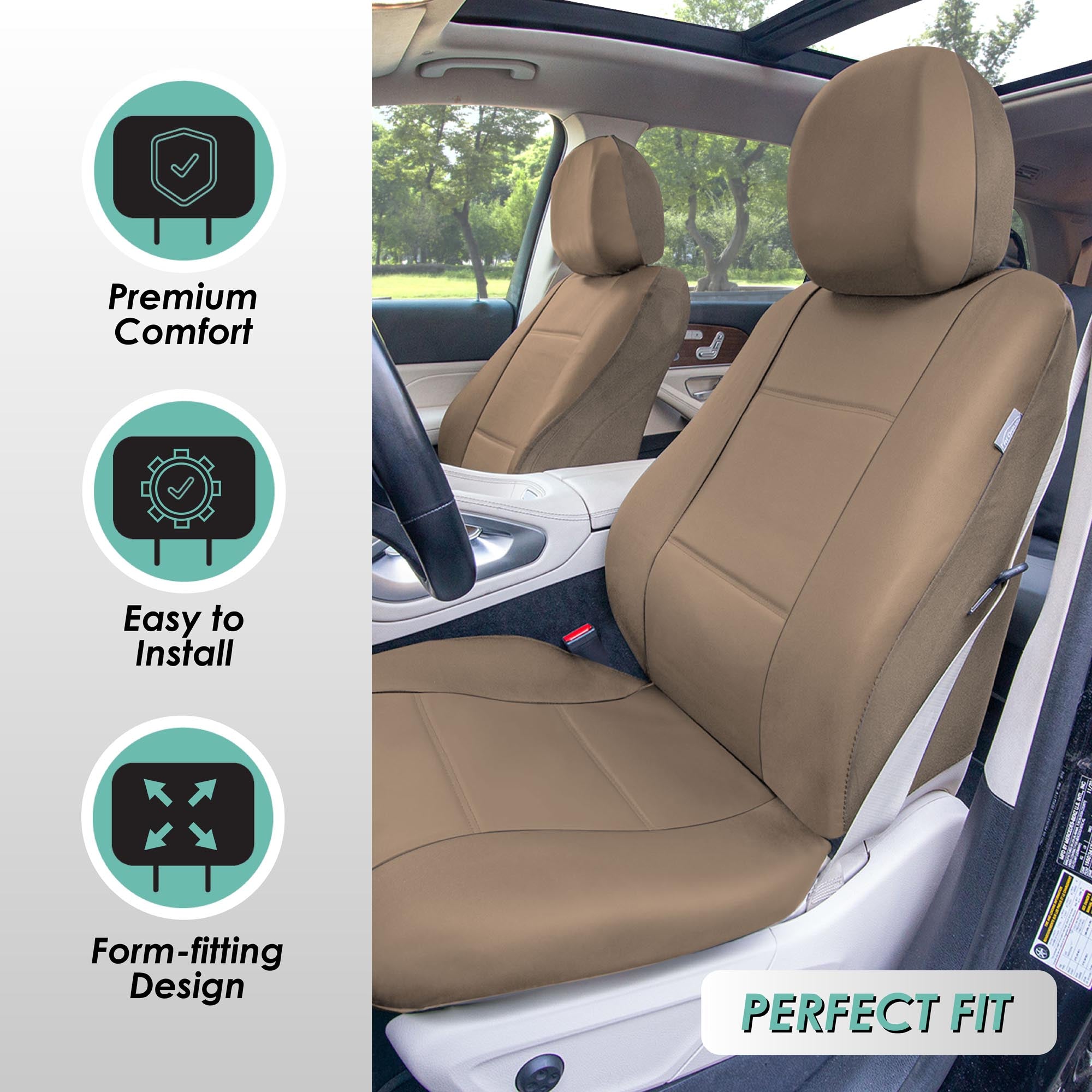 Premium PU Leather Seat Covers - Full Set Tan
