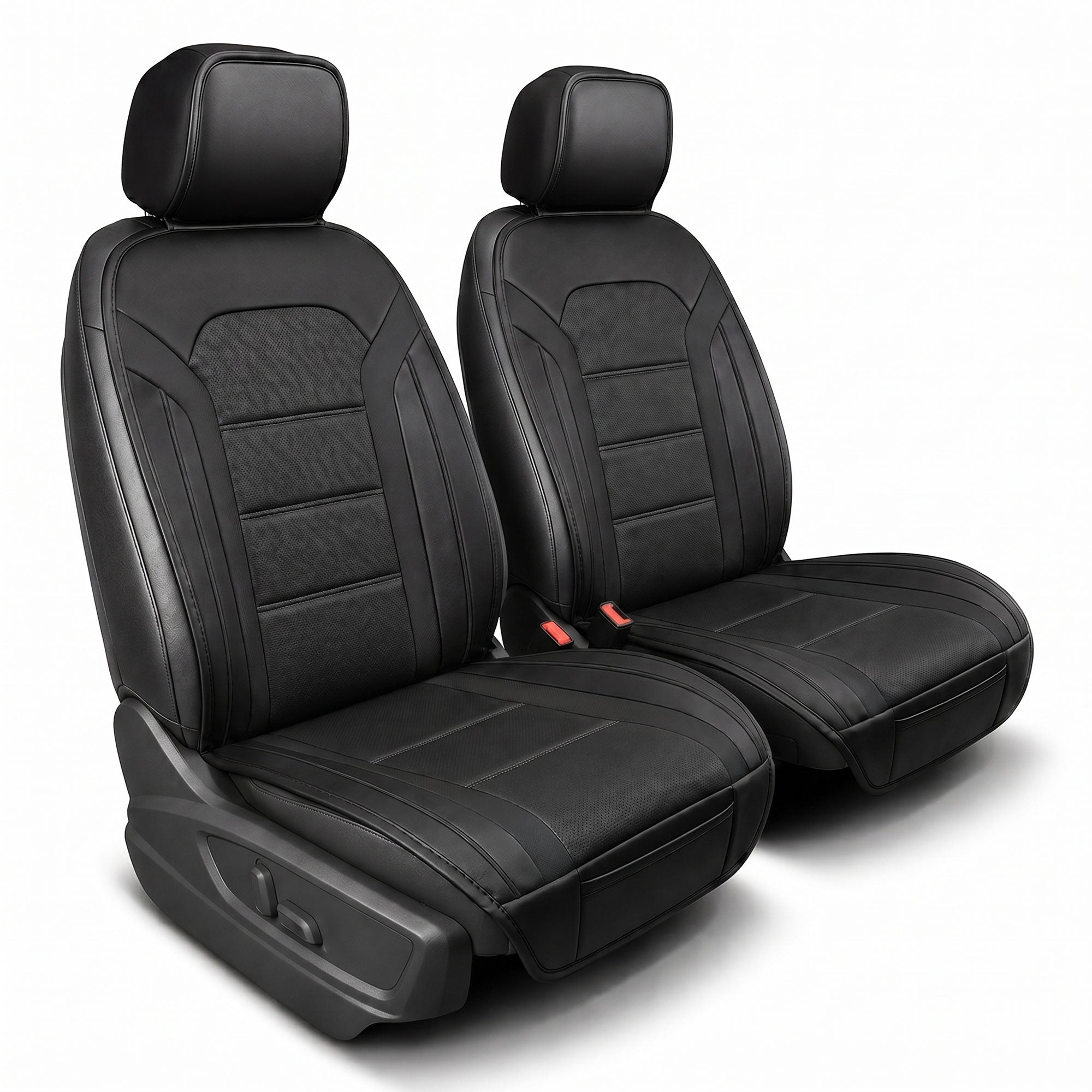 Futuristic Faux Leather Seat Cushions - Front Set Black
