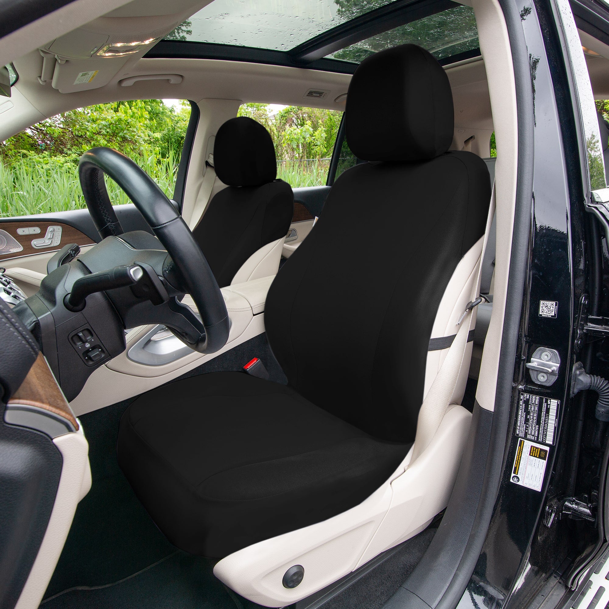 TLH Classic Flat Cloth Car Seat Covers Full Set - Black