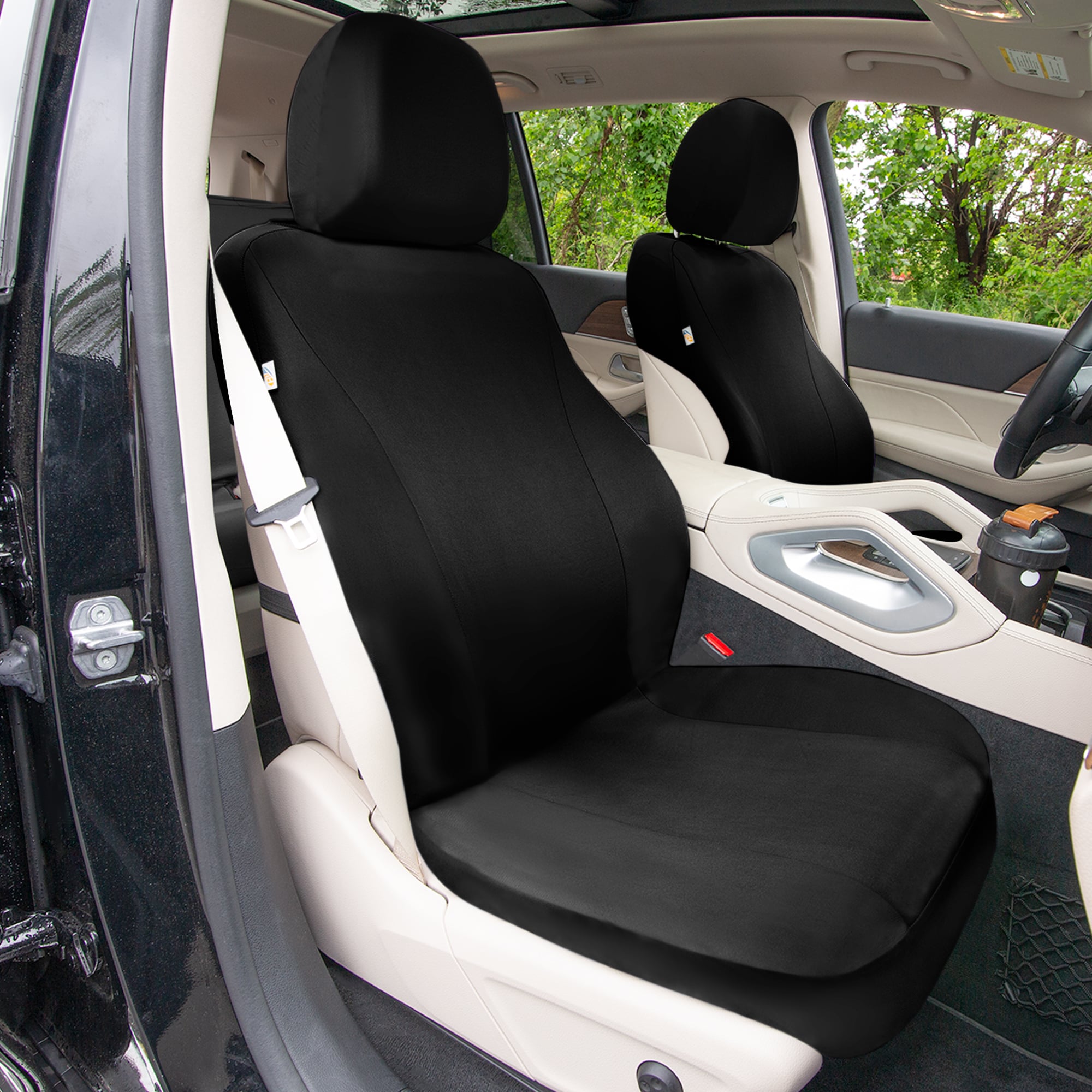 TLH Classic Flat Cloth Car Seat Covers Full Set - Black
