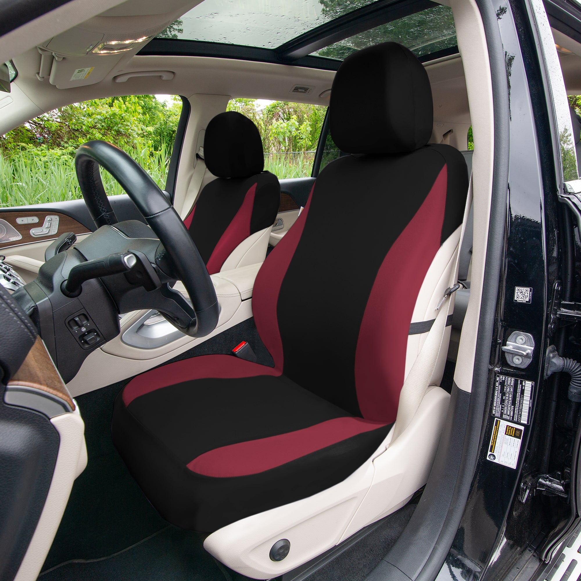 TLH Classic Flat Cloth Car Seat Covers Full Set - Burgundy