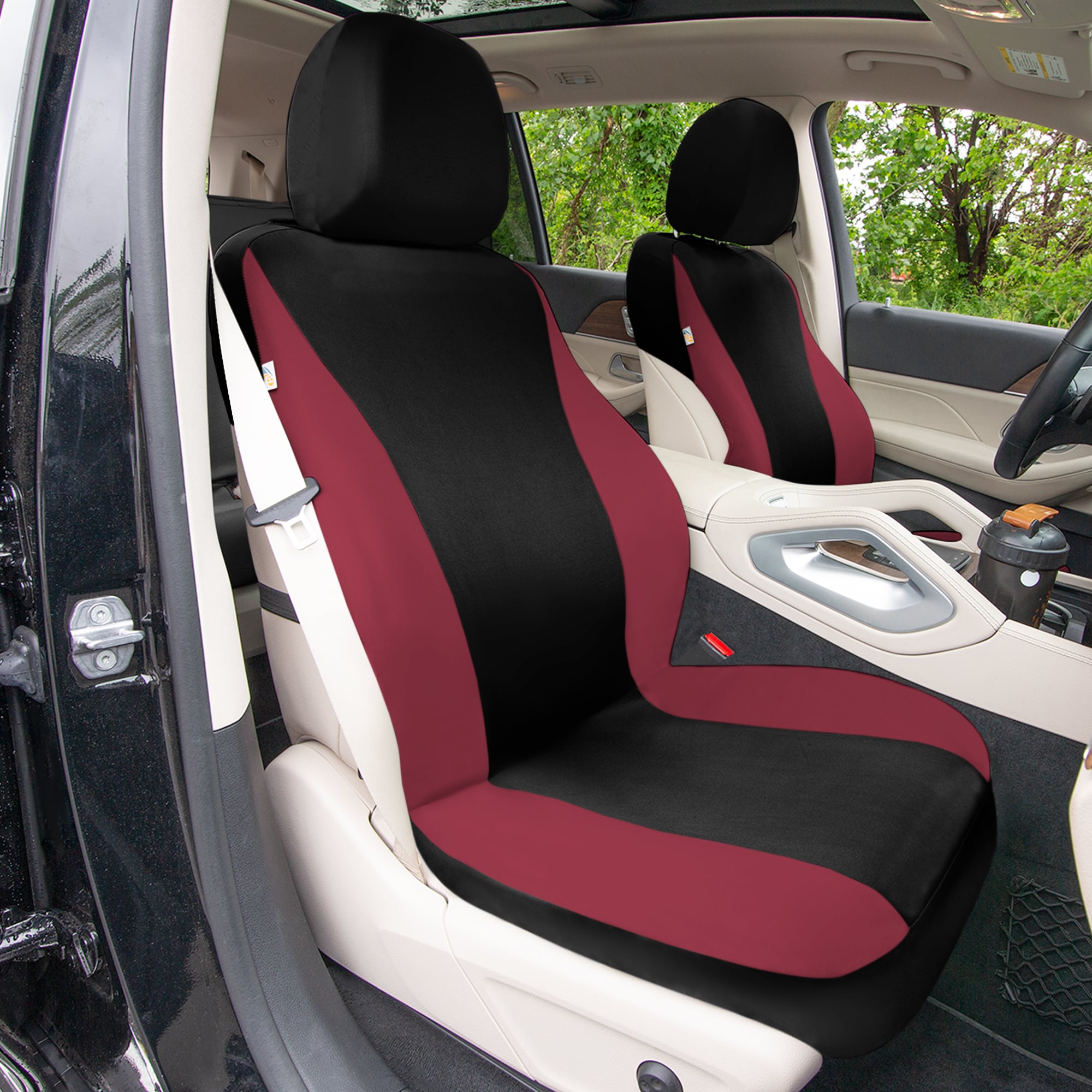 TLH Classic Flat Cloth Car Seat Covers Full Set - Burgundy